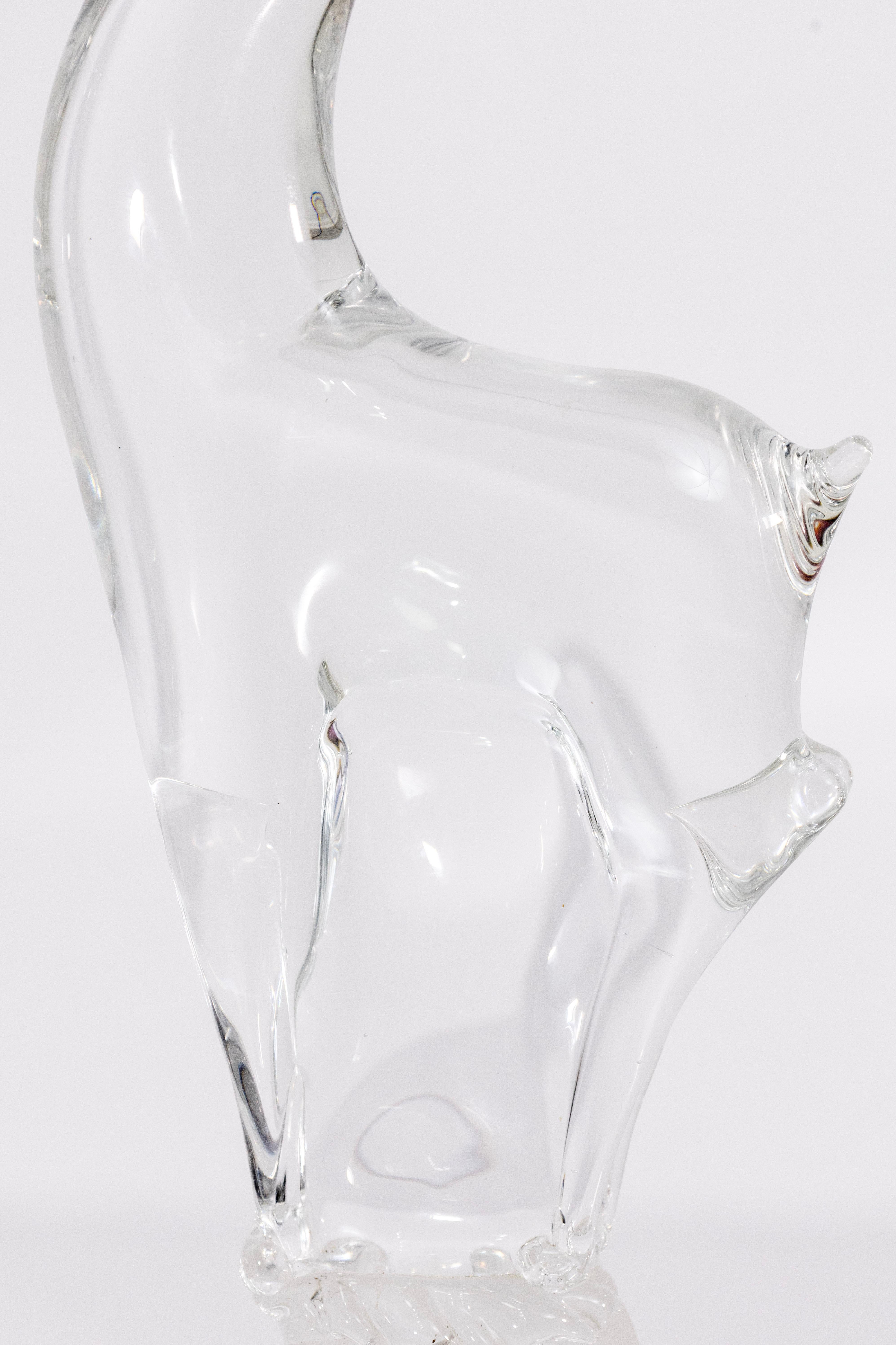 20th Century Mid Century Modern Signed Clear Art Glass Antelope Sculpture With Frosted Base For Sale