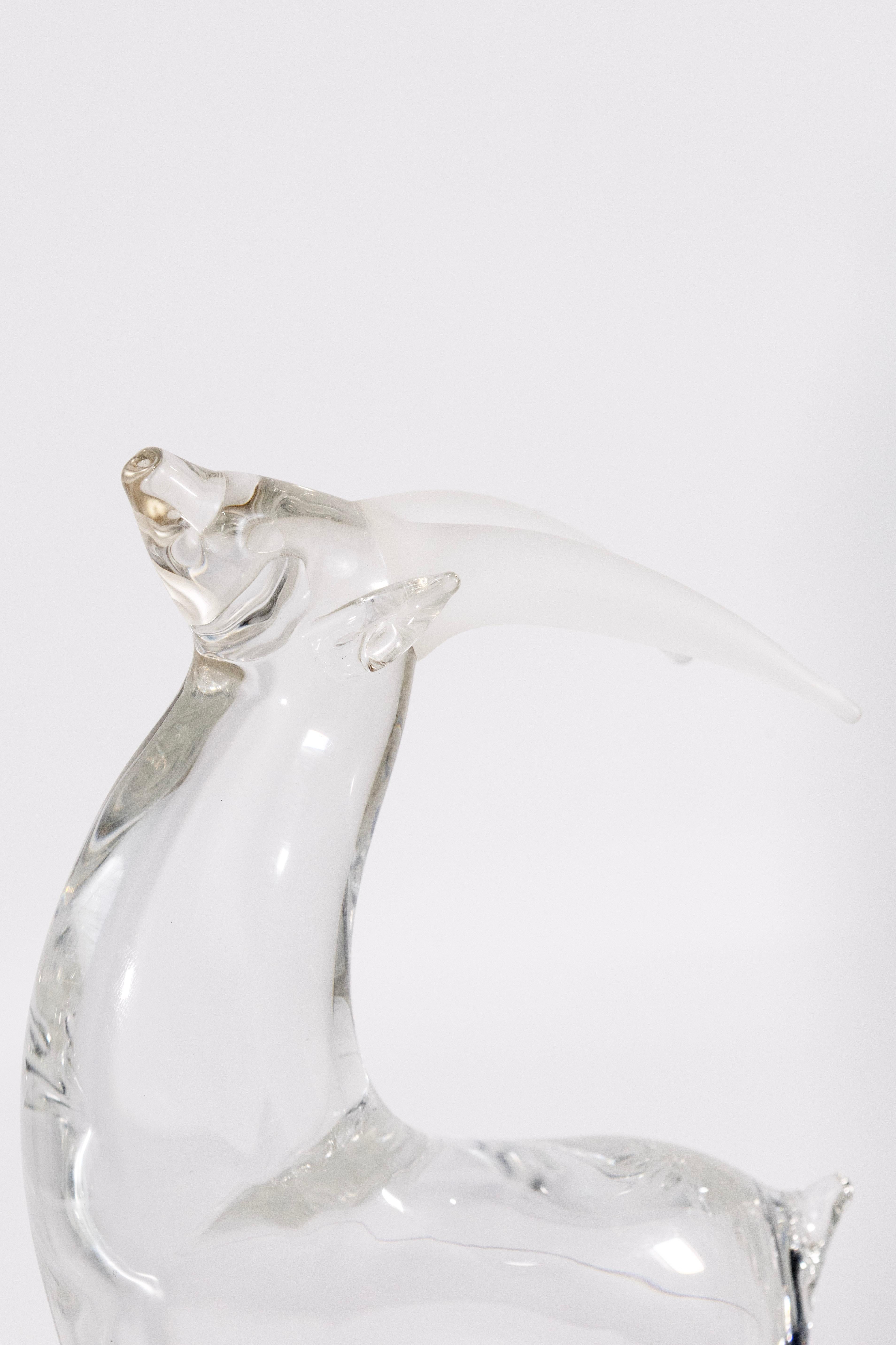 Mid Century Modern Signed Clear Art Glass Antelope Sculpture With Frosted Base For Sale 1