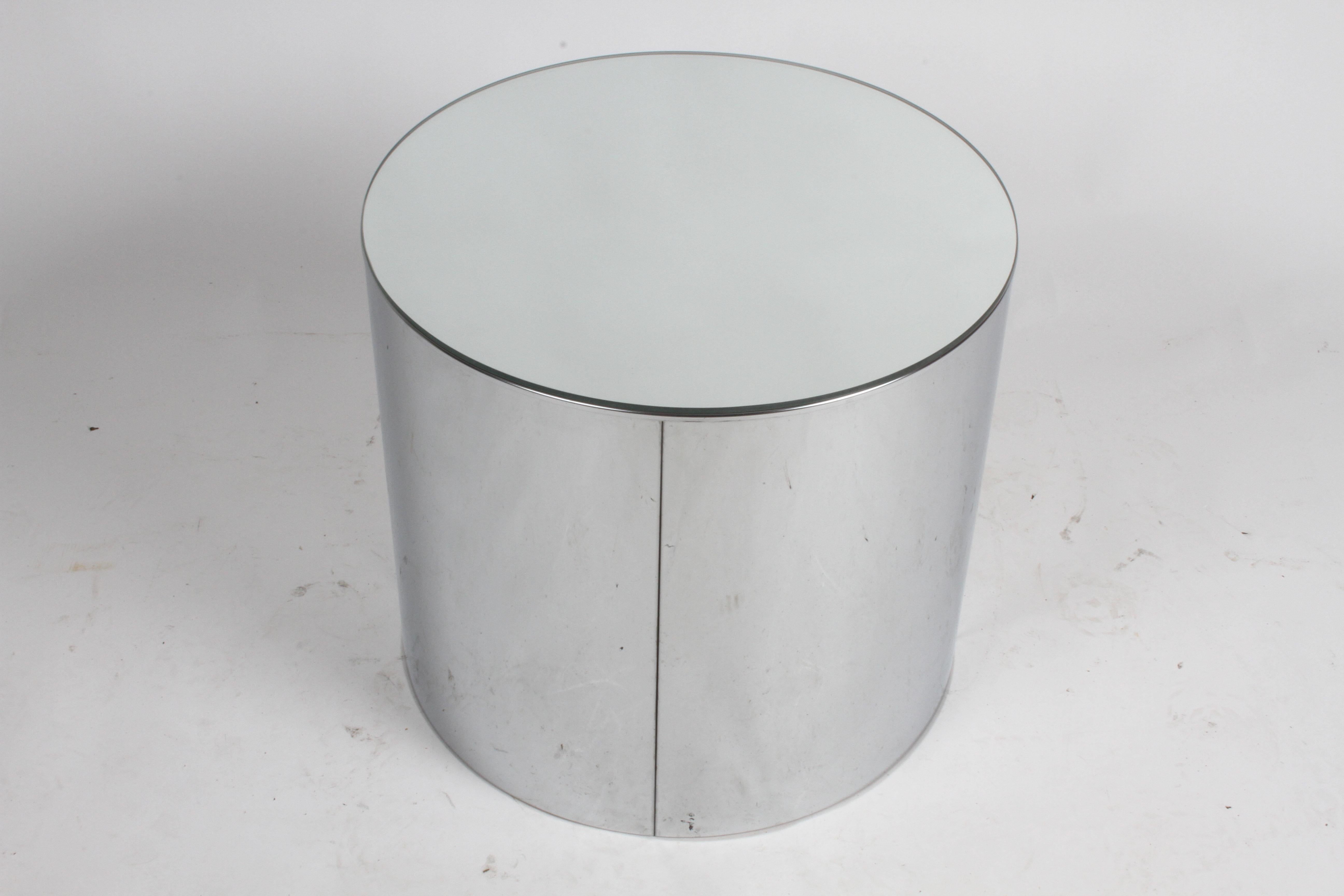 Mid-Century Modern Signed Curtis Jeré Chrome Drum End Table or Pedestal, 1970s 4