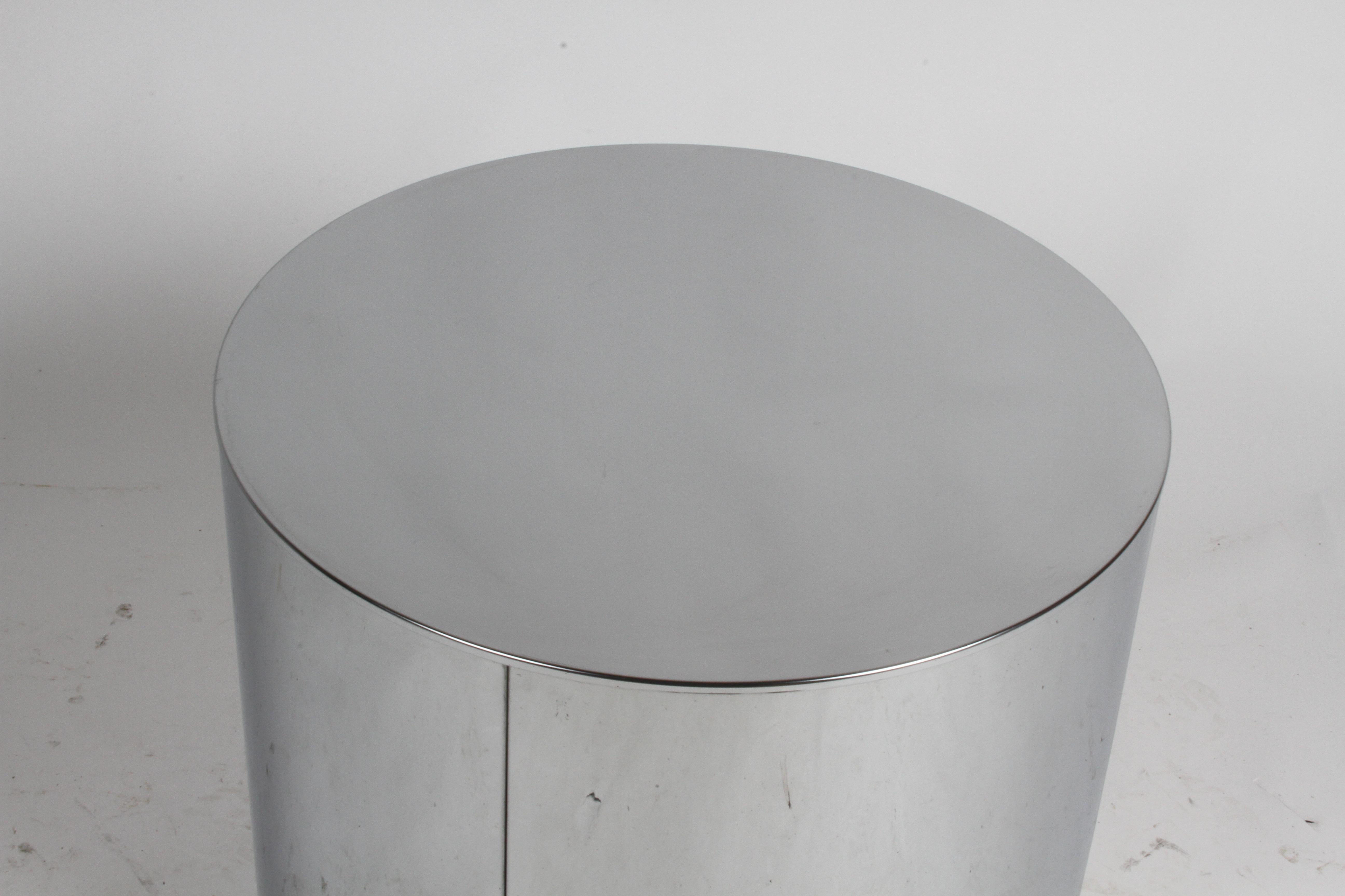 American Mid-Century Modern Signed Curtis Jeré Chrome Drum End Table or Pedestal, 1970s