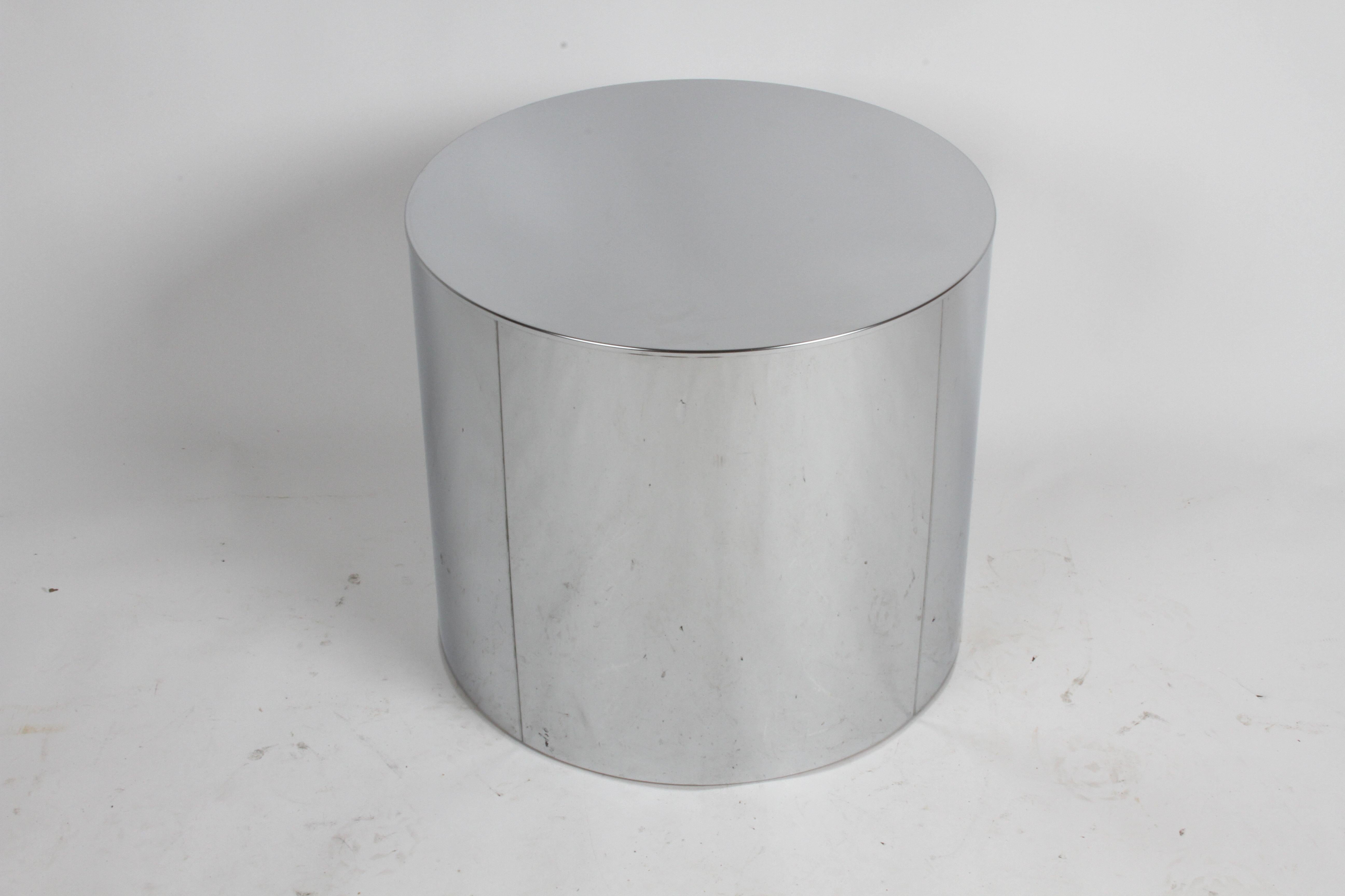 Late 20th Century Mid-Century Modern Signed Curtis Jeré Chrome Drum End Table or Pedestal, 1970s