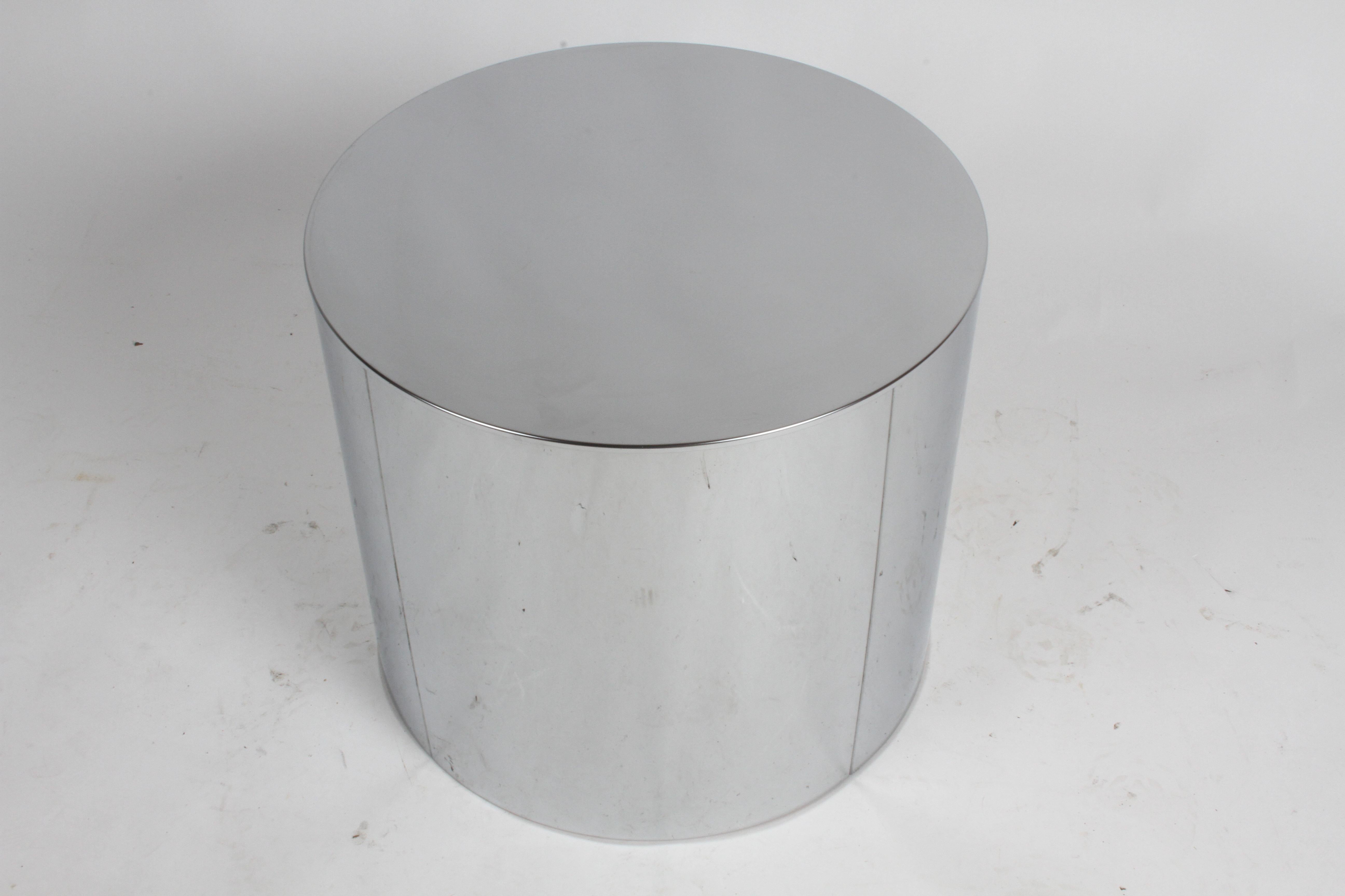 Late 20th Century Mid-Century Modern Signed Curtis Jeré Chrome Drum End Table or Pedestal, 1970s