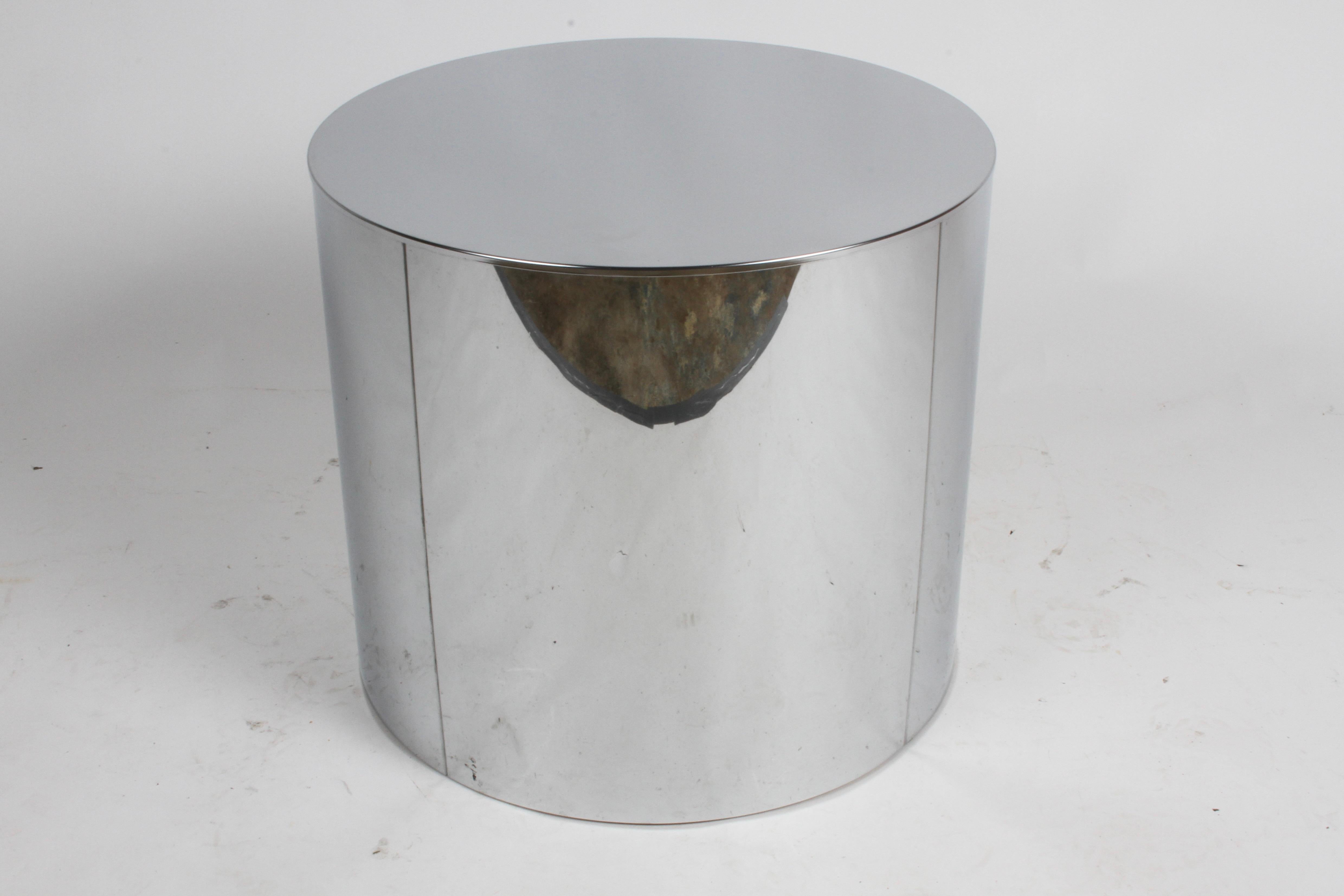 Mid-Century Modern Signed Curtis Jeré Chrome Drum End Table or Pedestal, 1970s 1