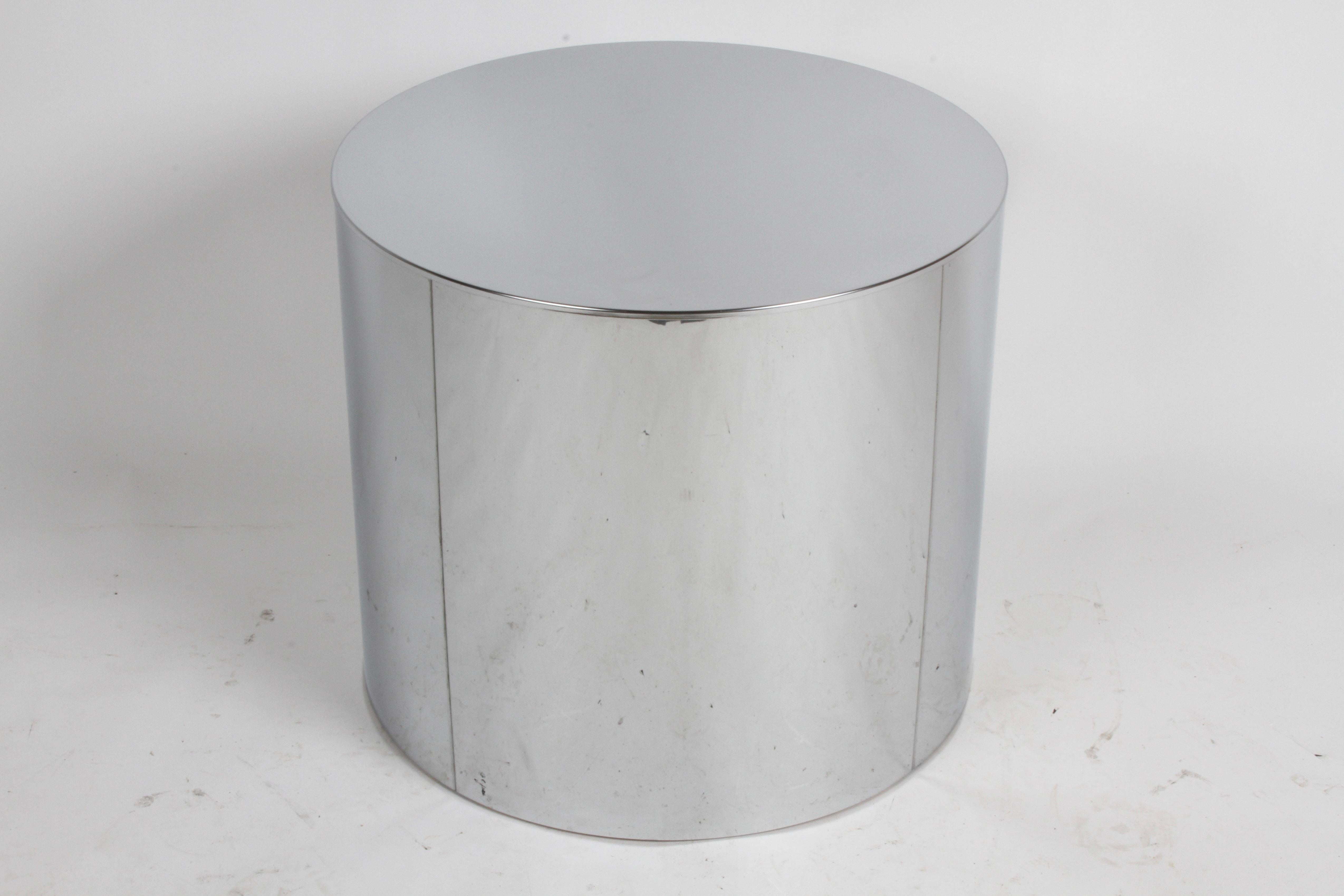 Mid-Century Modern Signed Curtis Jeré Chrome Drum End Table or Pedestal, 1970s 3