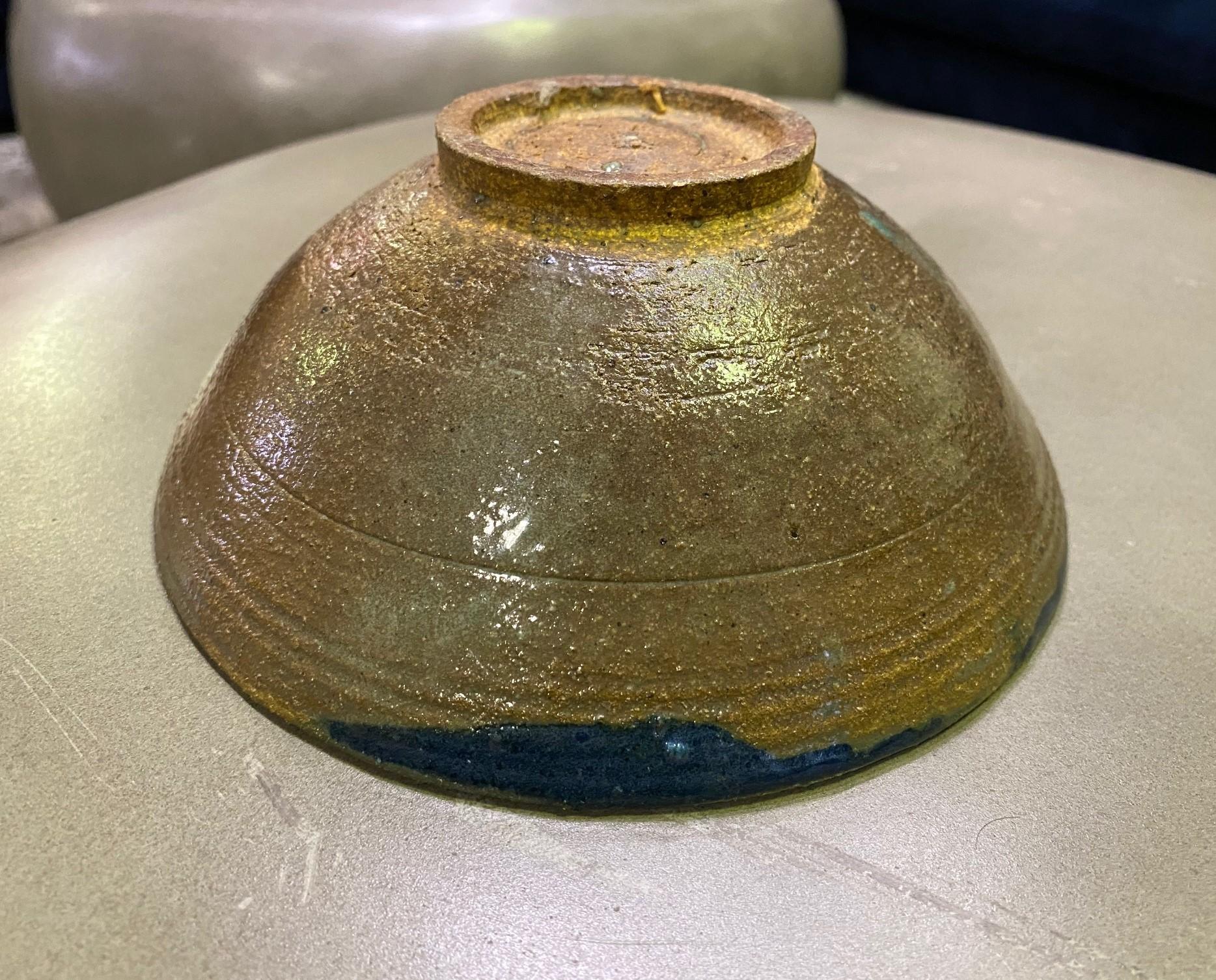 Mid-Century Modern Signed Deep Blue Glazed Pottery Ceramic Bowl 3