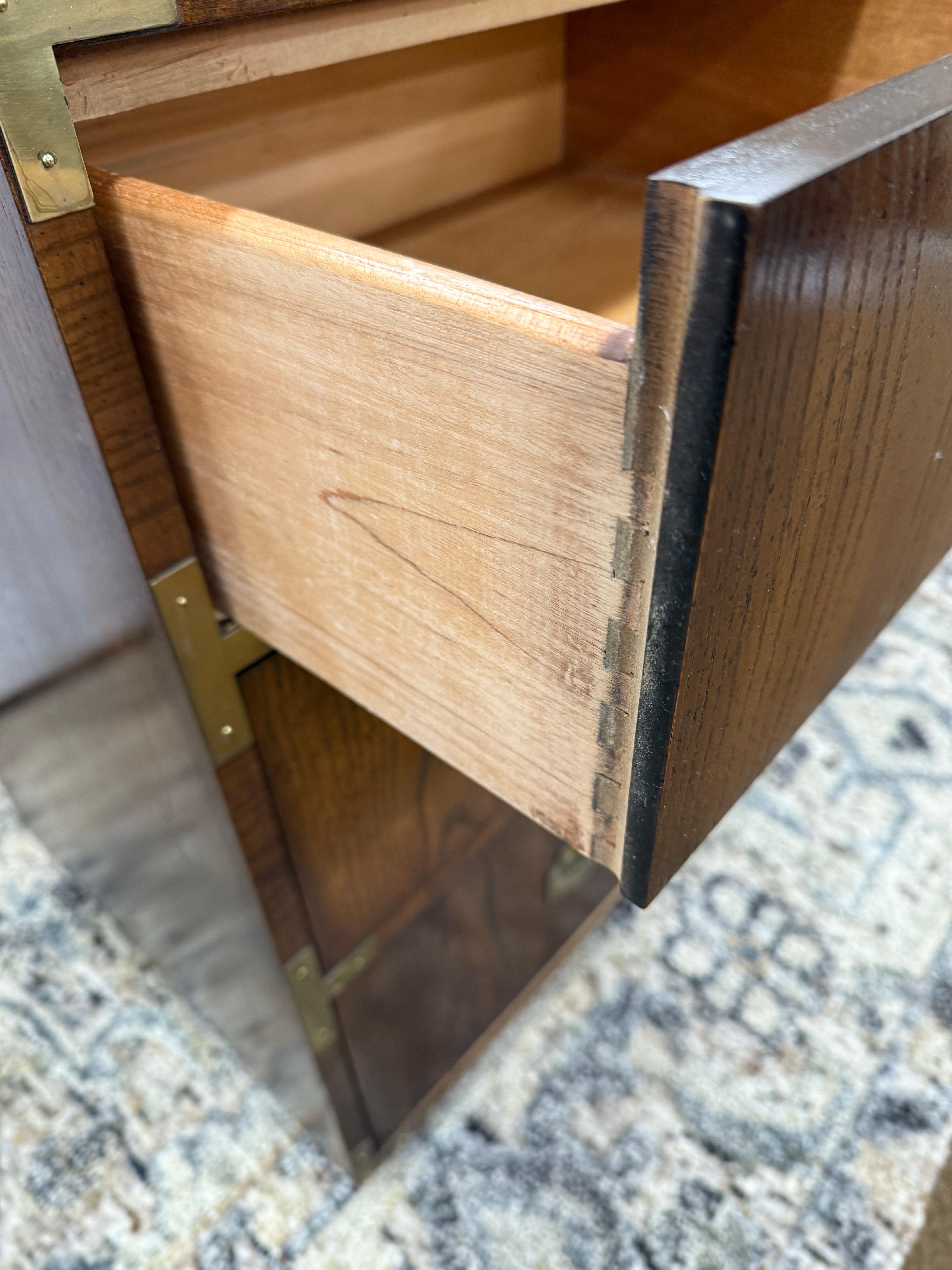 Mid Century Modern Signed Dixie Furniture Tall Thin Wardrobe Nightstand Dresser In Good Condition In West Hartford, CT