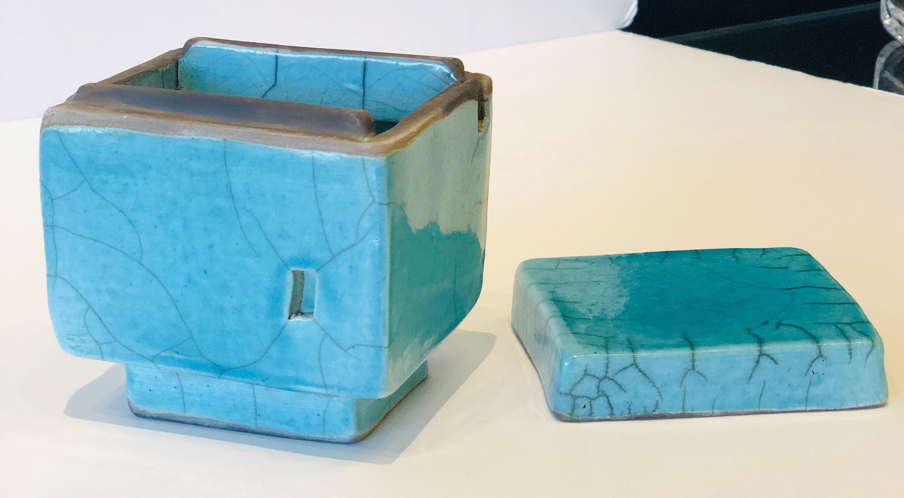 American Mid-Century Modern Signed E. Simpson Clay Pottery Trinket Decorative Box