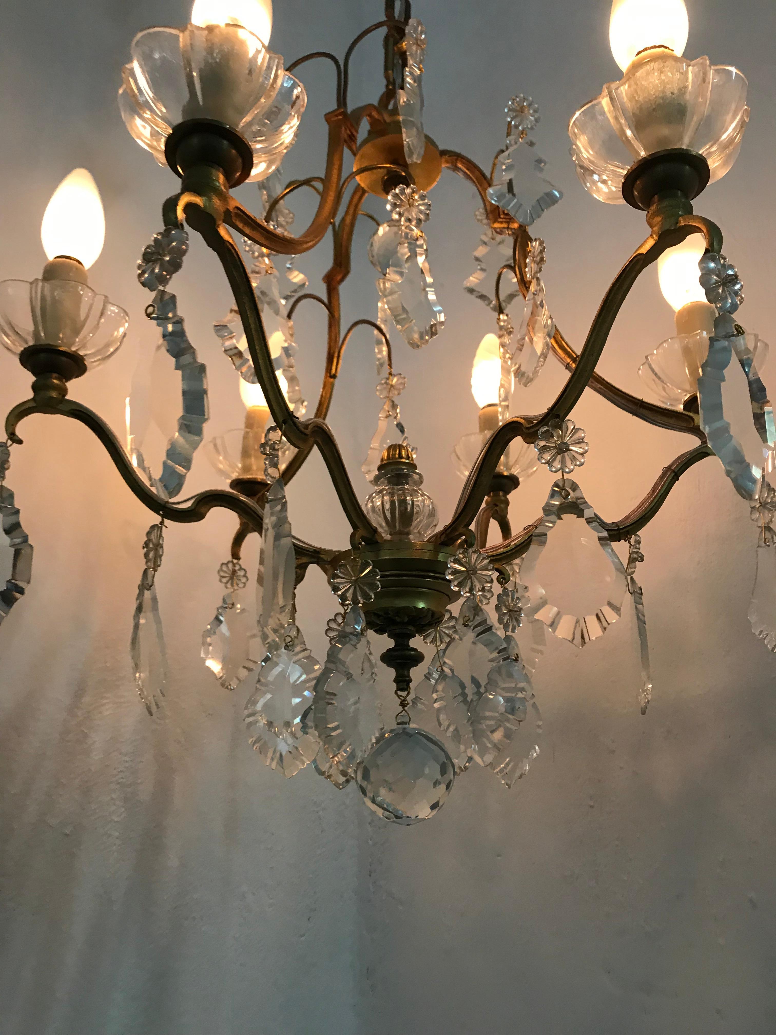 Mid-Century Modern Signed Gilt Bronze Chandelier by Petitot, France, circa 1940 For Sale 5