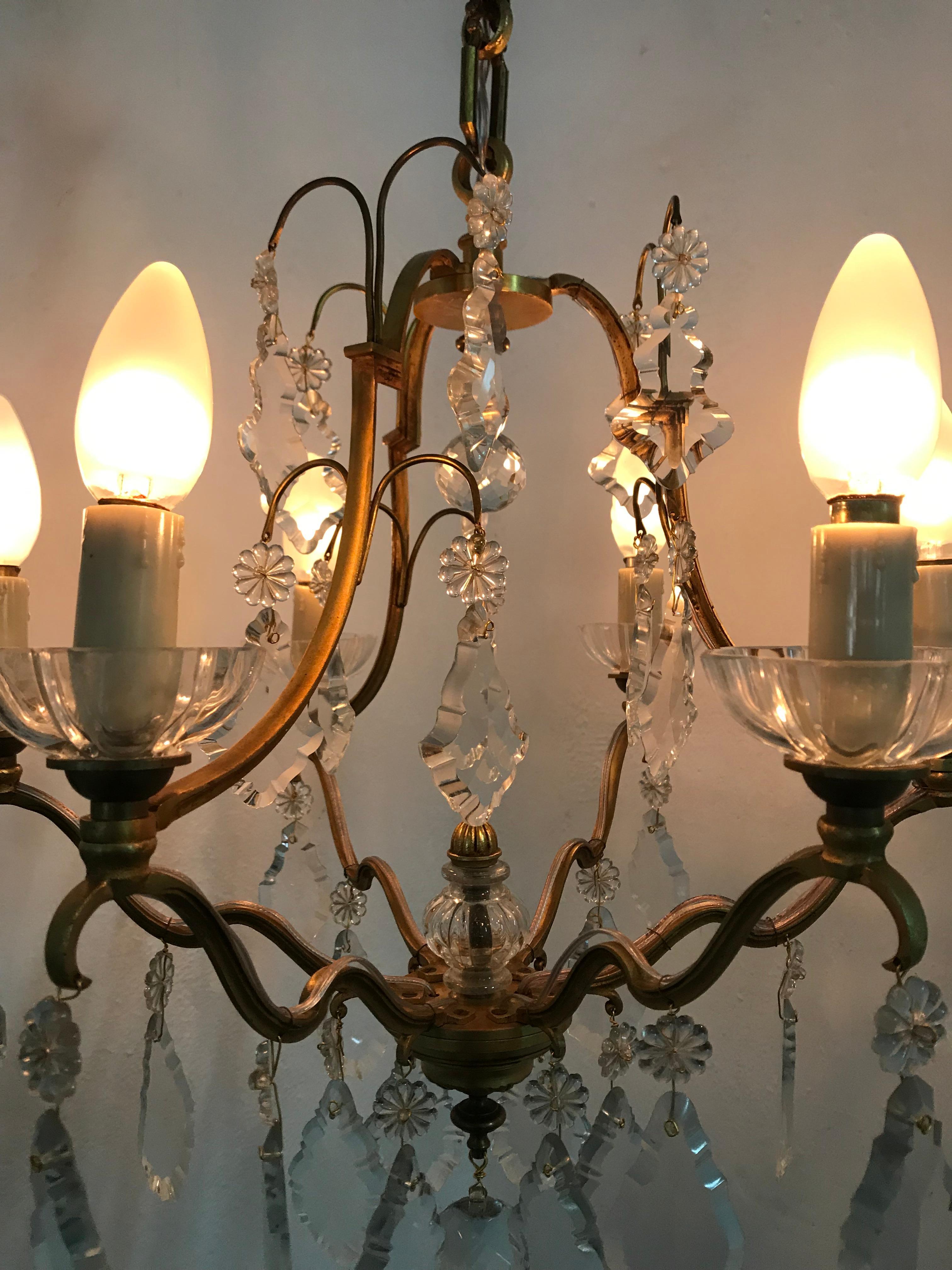 Mid-Century Modern Signed Gilt Bronze Chandelier by Petitot, France, circa 1940 For Sale 6