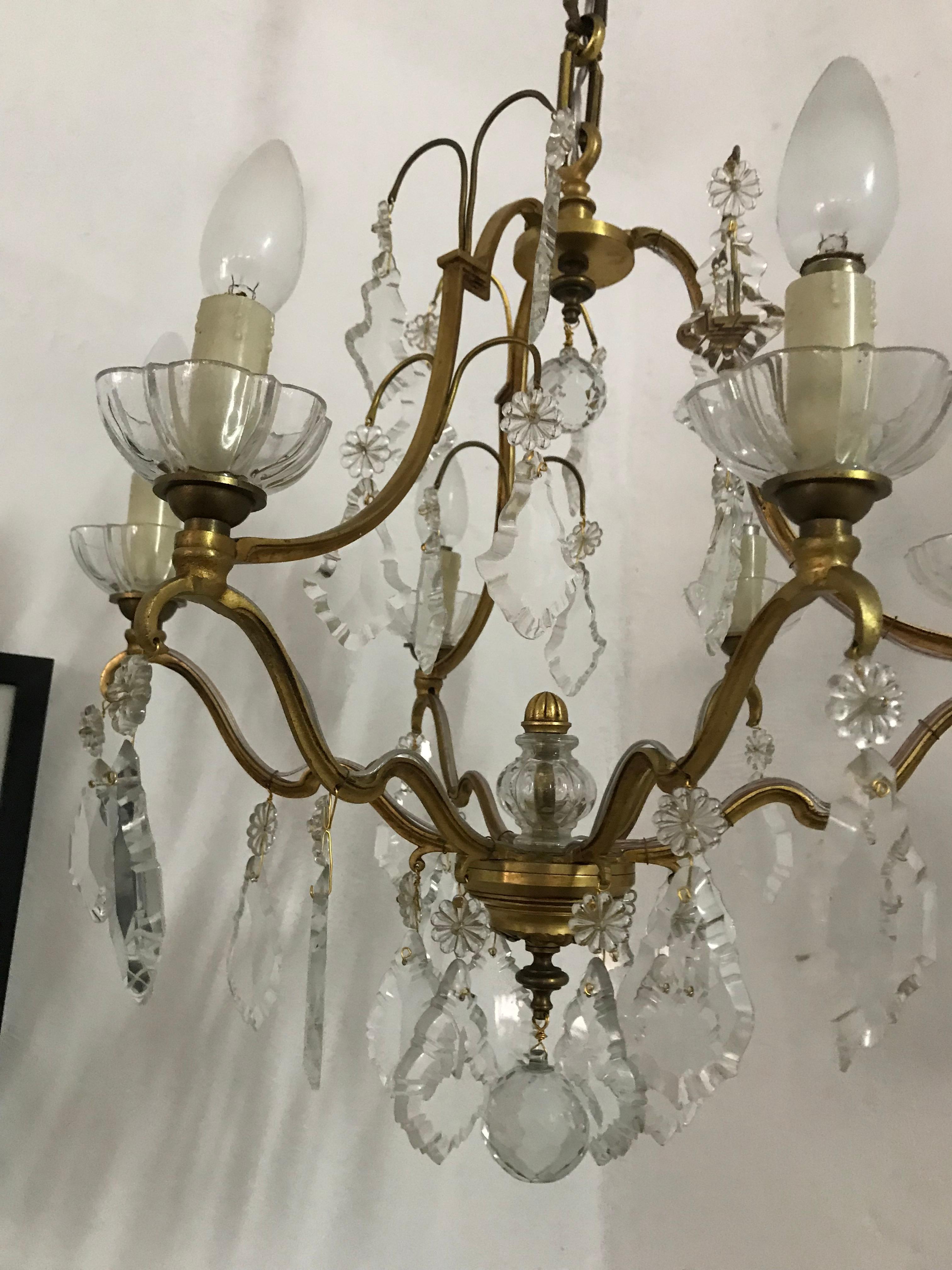 Mid-Century Modern Signed Gilt Bronze Chandelier by Petitot, France, circa 1940 In Good Condition For Sale In Merida, Yucatan