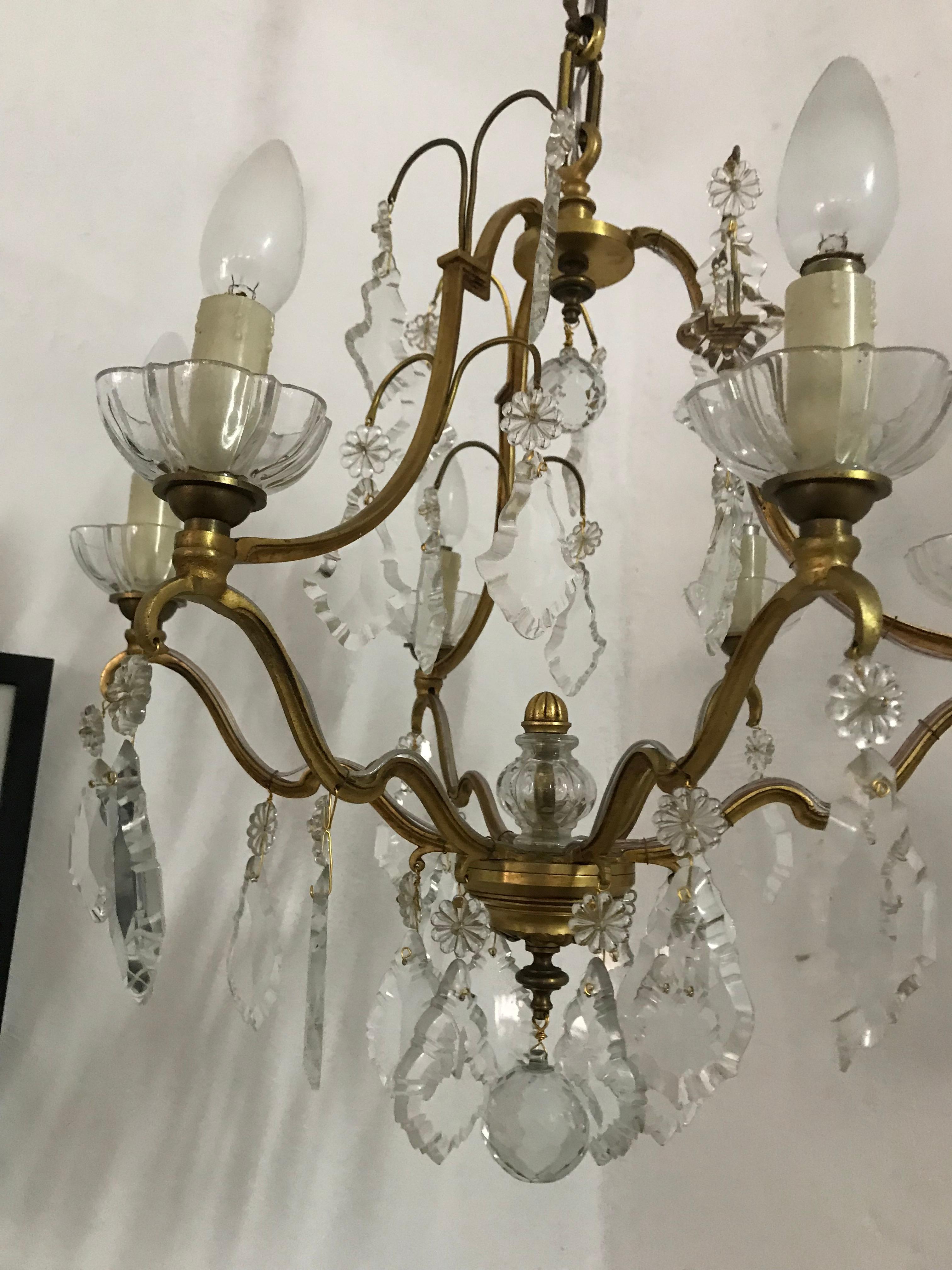 Français Lustre en bronze doré de style mi-siècle moderne signé par Petitot, France, vers 1940 en vente