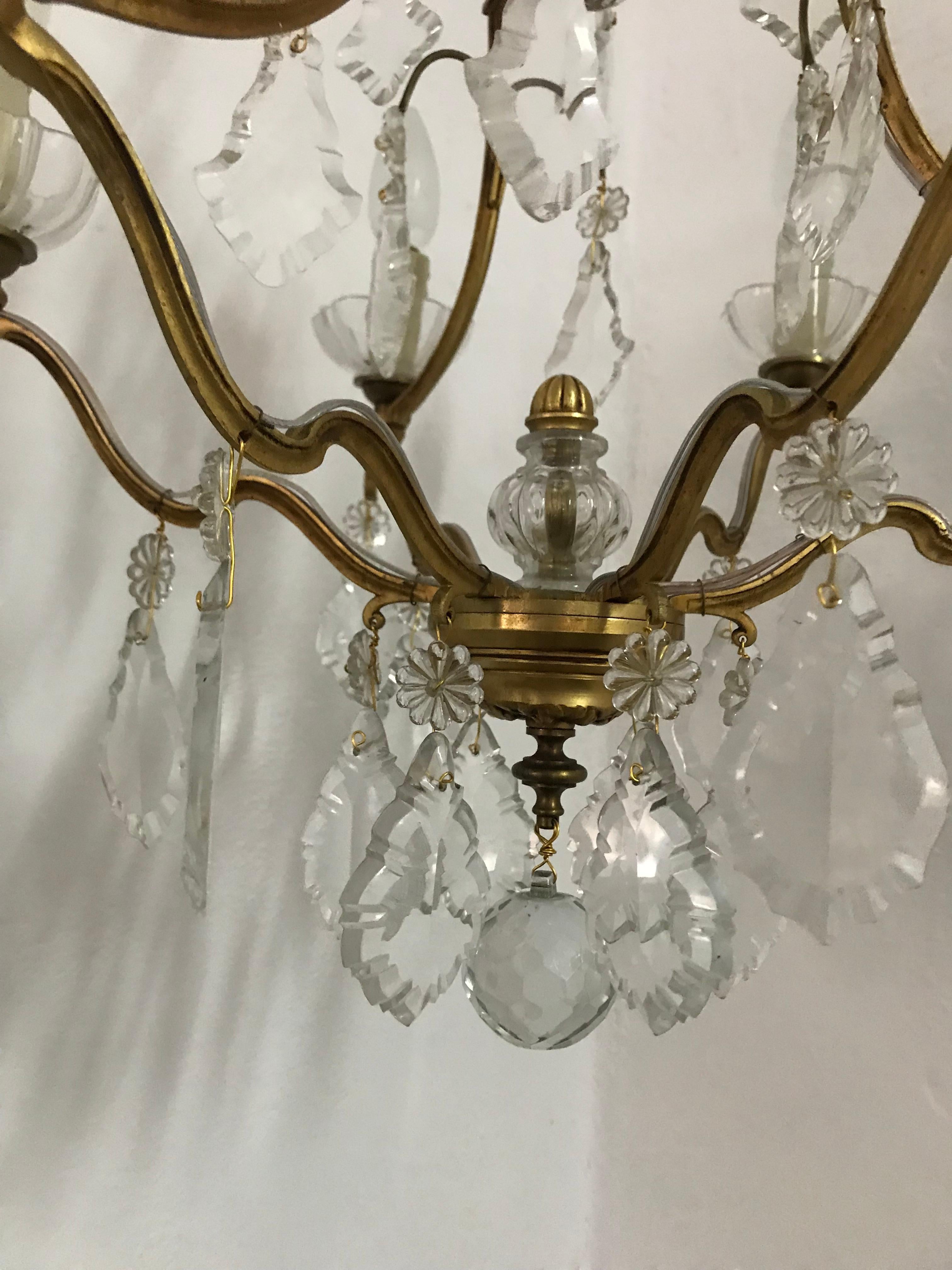 Mid-20th Century Mid-Century Modern Signed Gilt Bronze Chandelier by Petitot, France, circa 1940 For Sale