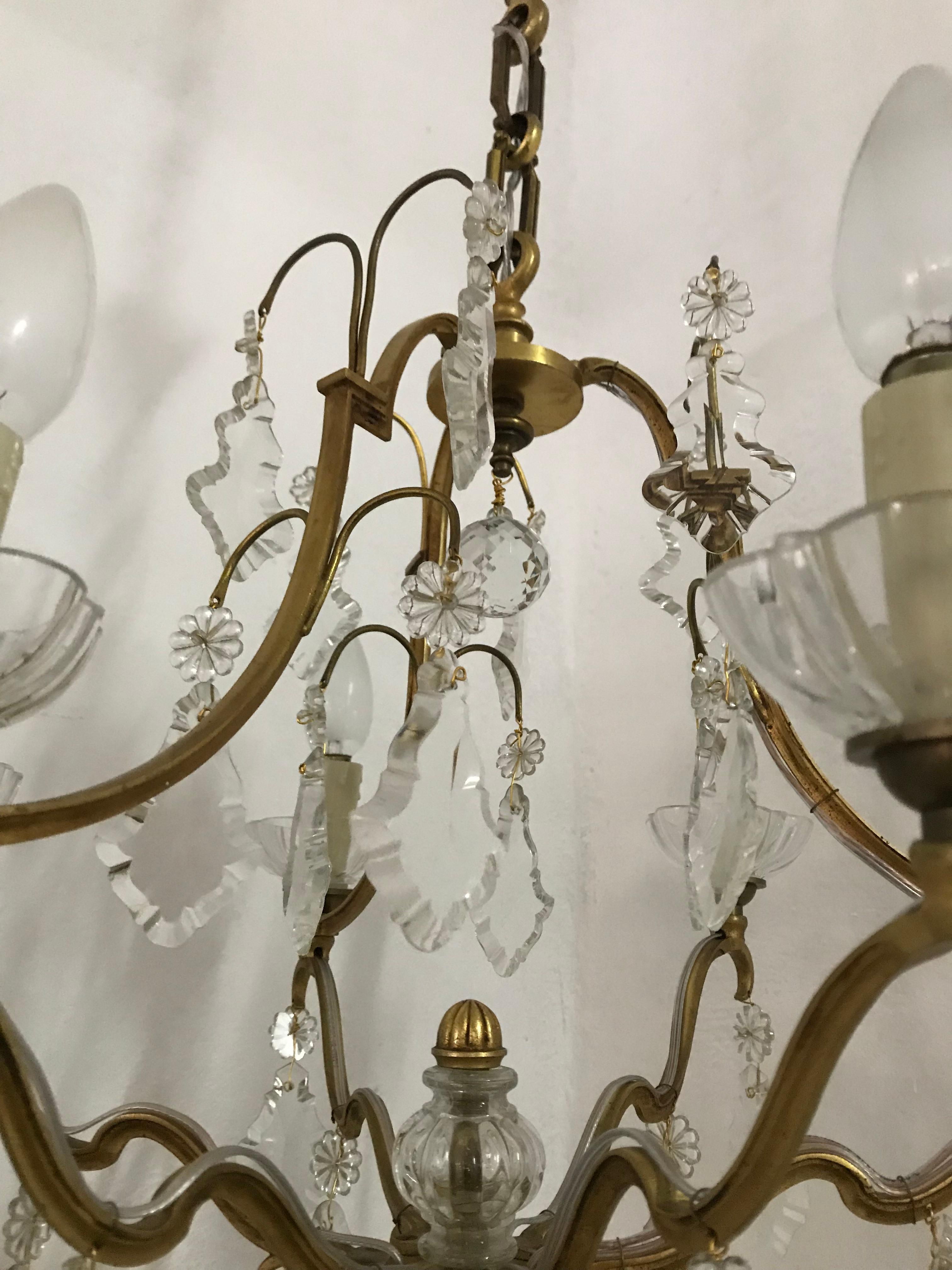 Mid-Century Modern Signed Gilt Bronze Chandelier by Petitot, France, circa 1940 For Sale 1