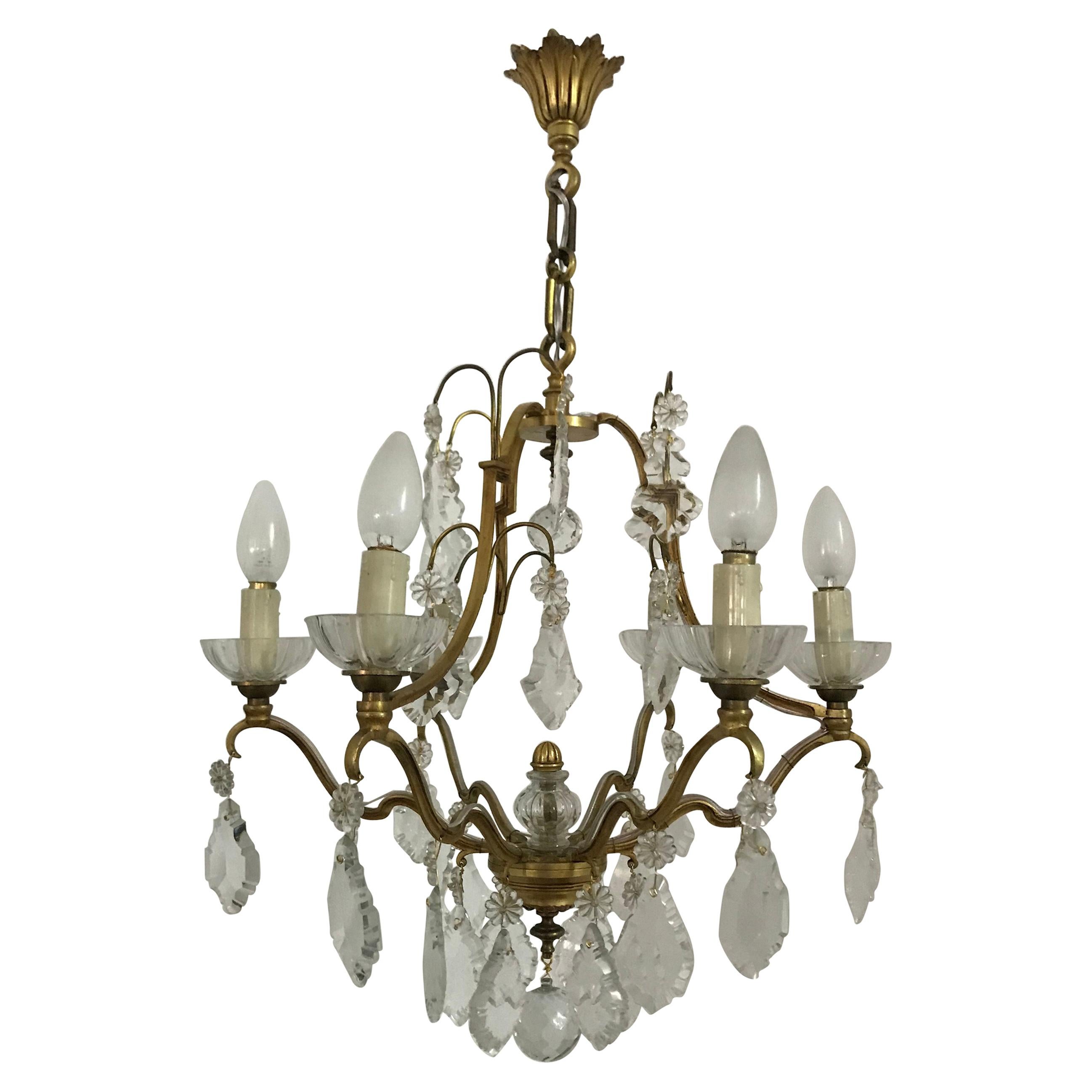 Mid-Century Modern Signed Gilt Bronze Chandelier by Petitot, France, circa 1940 For Sale