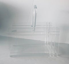 Grainware Clear Lucite or Acrylic Magazine Rack / Caddy / Holder with Handle
