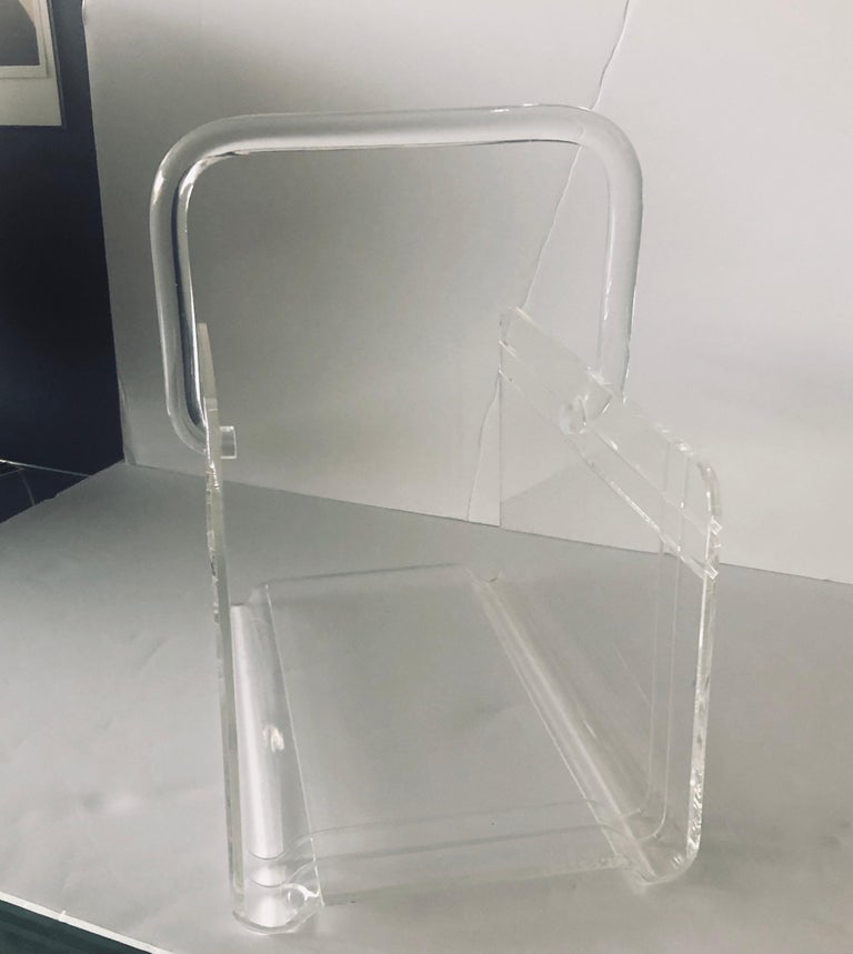 Grainware Clear Lucite or Acrylic Magazine Rack / Caddy / Holder with