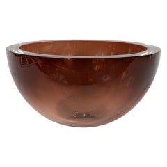 Mid-Century Modern Signed Hand Blown Smoked Rose Ombre Glass Bowl, Abbey Modell