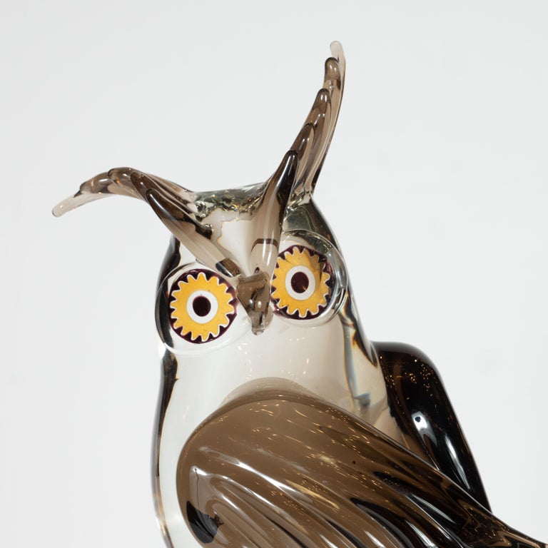 MidCentury Modern Signed Hand Blown Murano Owl Sculpture by Licio