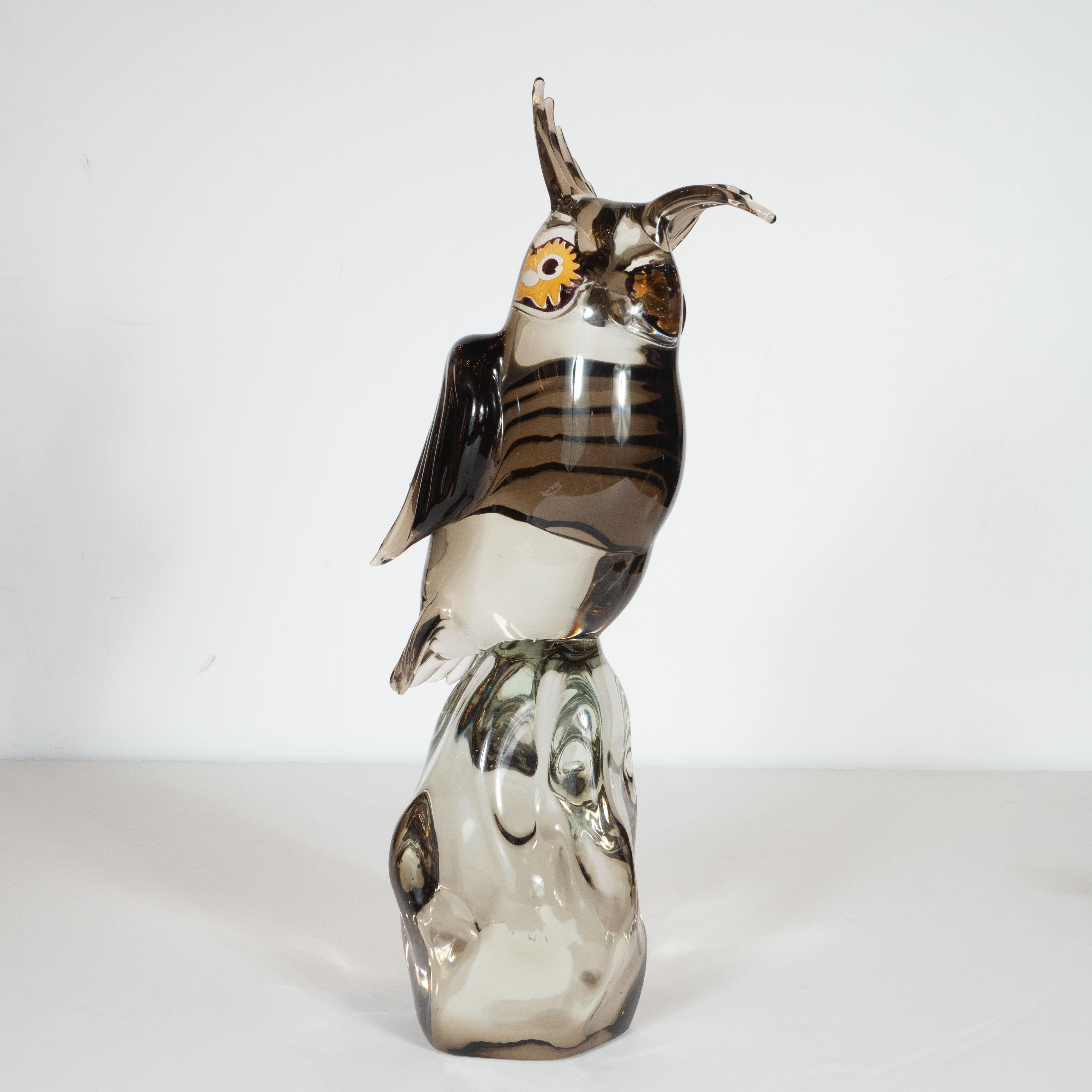 Mid-Century Modern Signed Hand Blown Murano Owl Sculpture by Licio Zanetti 1