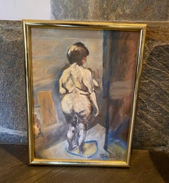 Mid-Century Modern Signed Impressionist Original Nude Female Abstract Painting