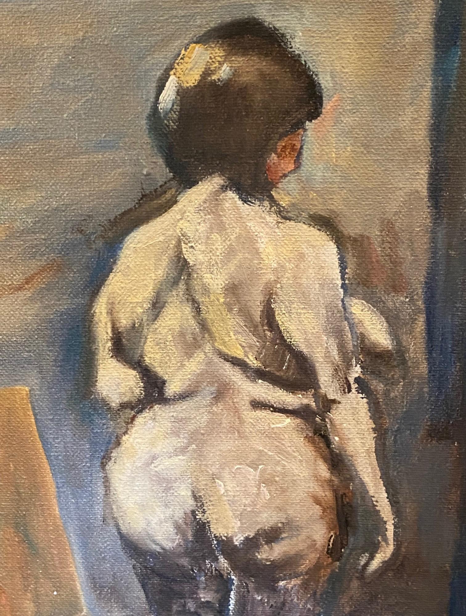 Hand-Painted Mid-Century Modern Signed Impressionist Original Nude Female Abstract Painting For Sale