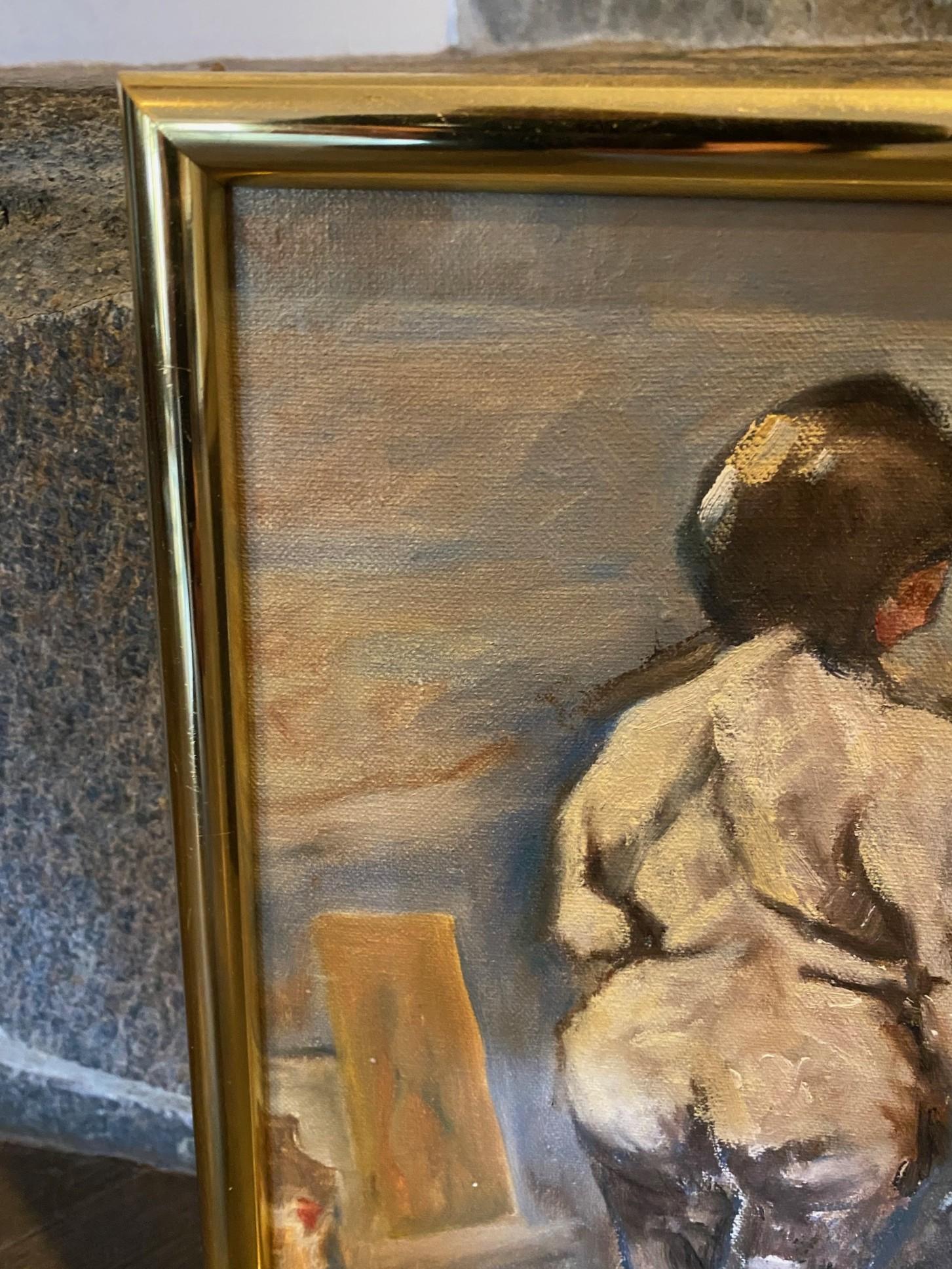 Signiertes impressionistisches Original abstraktes weibliches Aktgemälde, signiert, Mid-Century Modern im Angebot 1