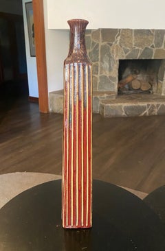 Vaso in ceramica di gres alto "Tessuto", stile Mid-Century Modern, firmato, di produzione italiana
