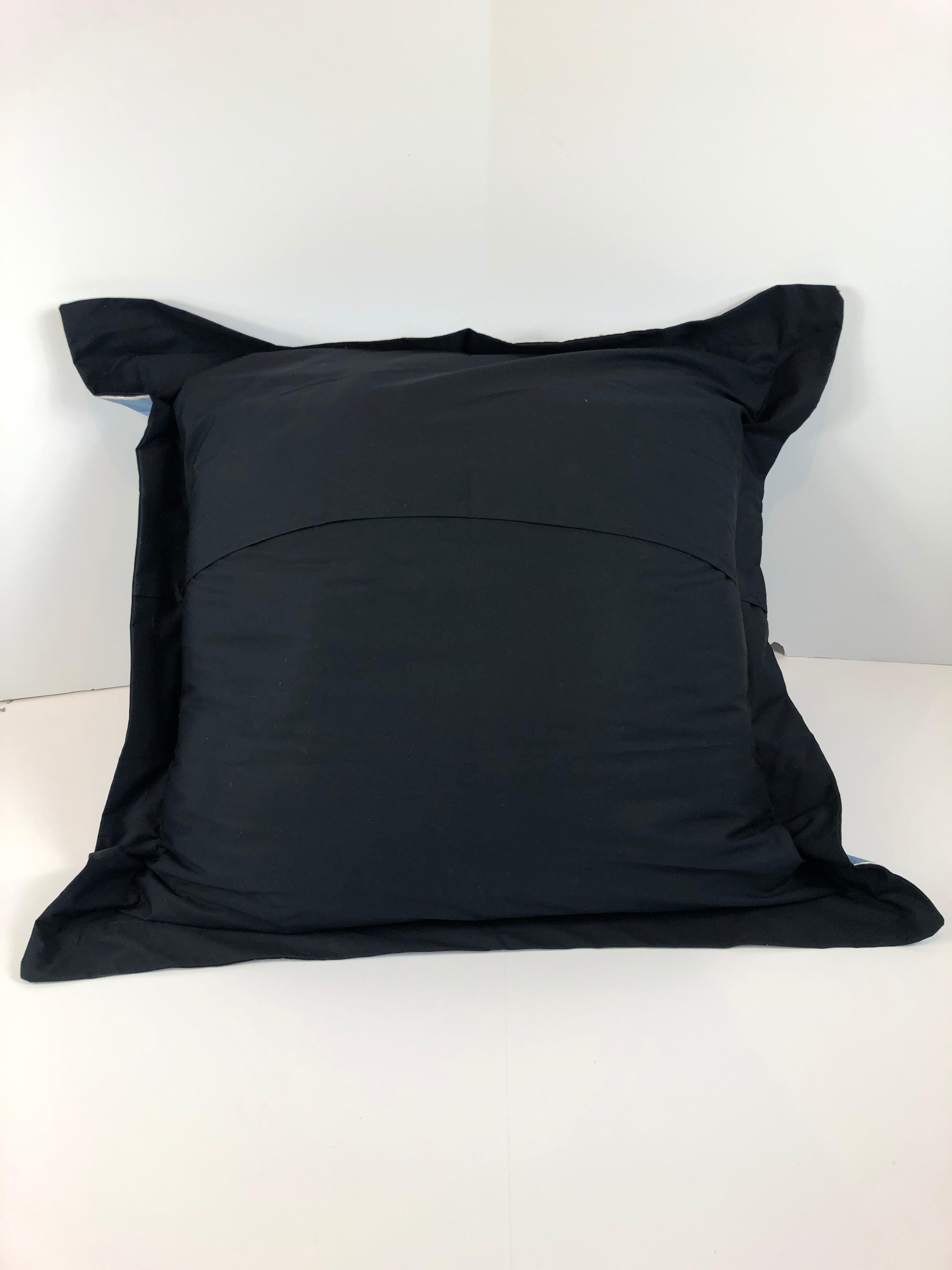 Blue, Purple, White and Black Vintage Jean Patou Silk Scarf Decorative Pillow For Sale 8