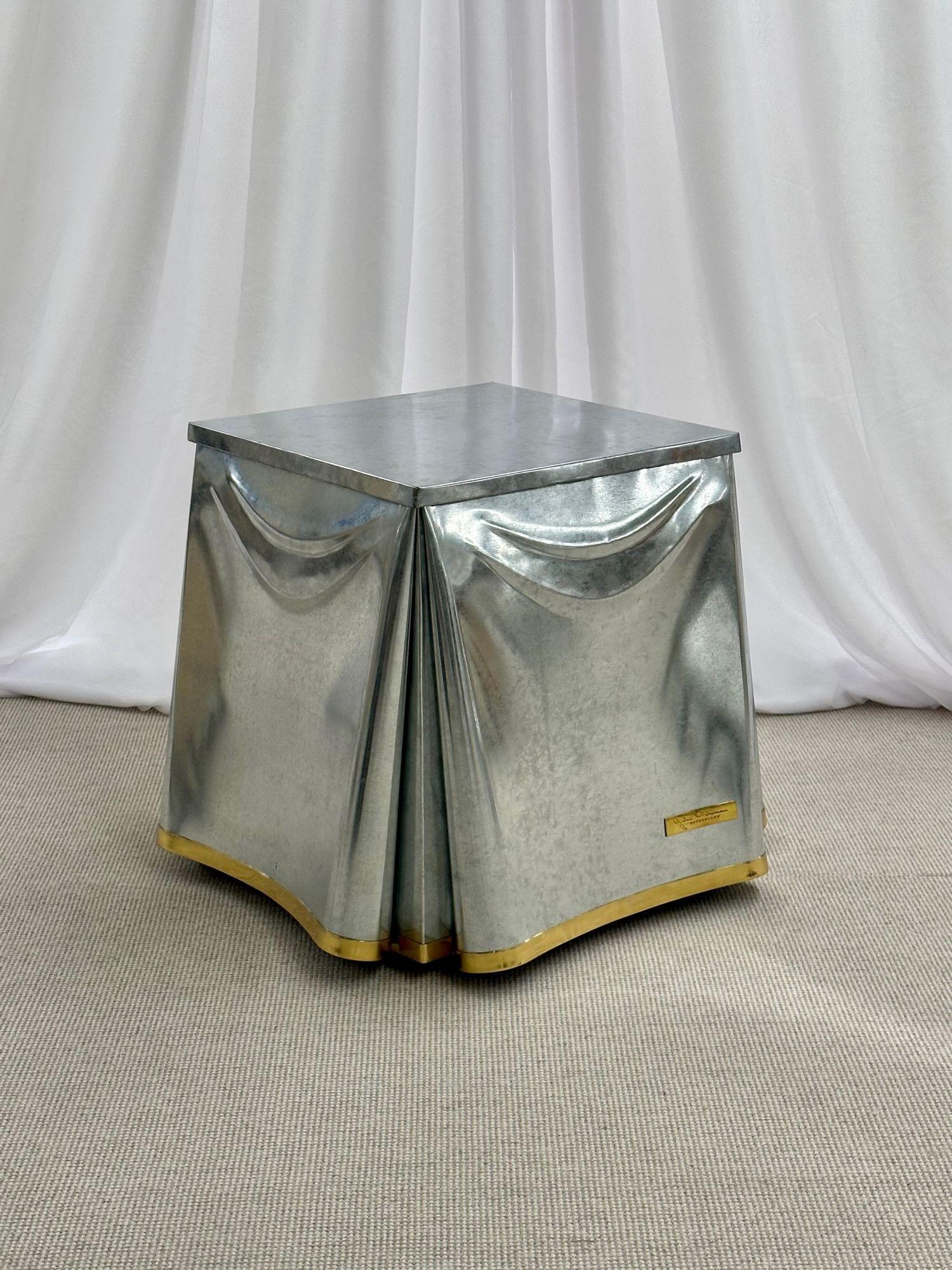John Dickinson, Sutherland, Modern Drape End Table, Galvanized Steel, 2000s In Good Condition For Sale In Stamford, CT