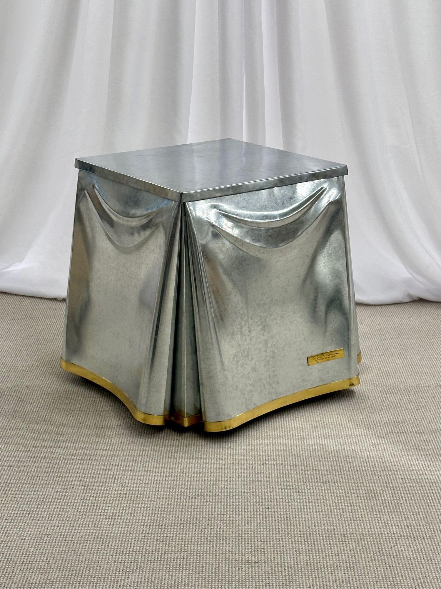 Contemporary John Dickinson, Sutherland, Modern Drape End Table, Galvanized Steel, 2000s For Sale