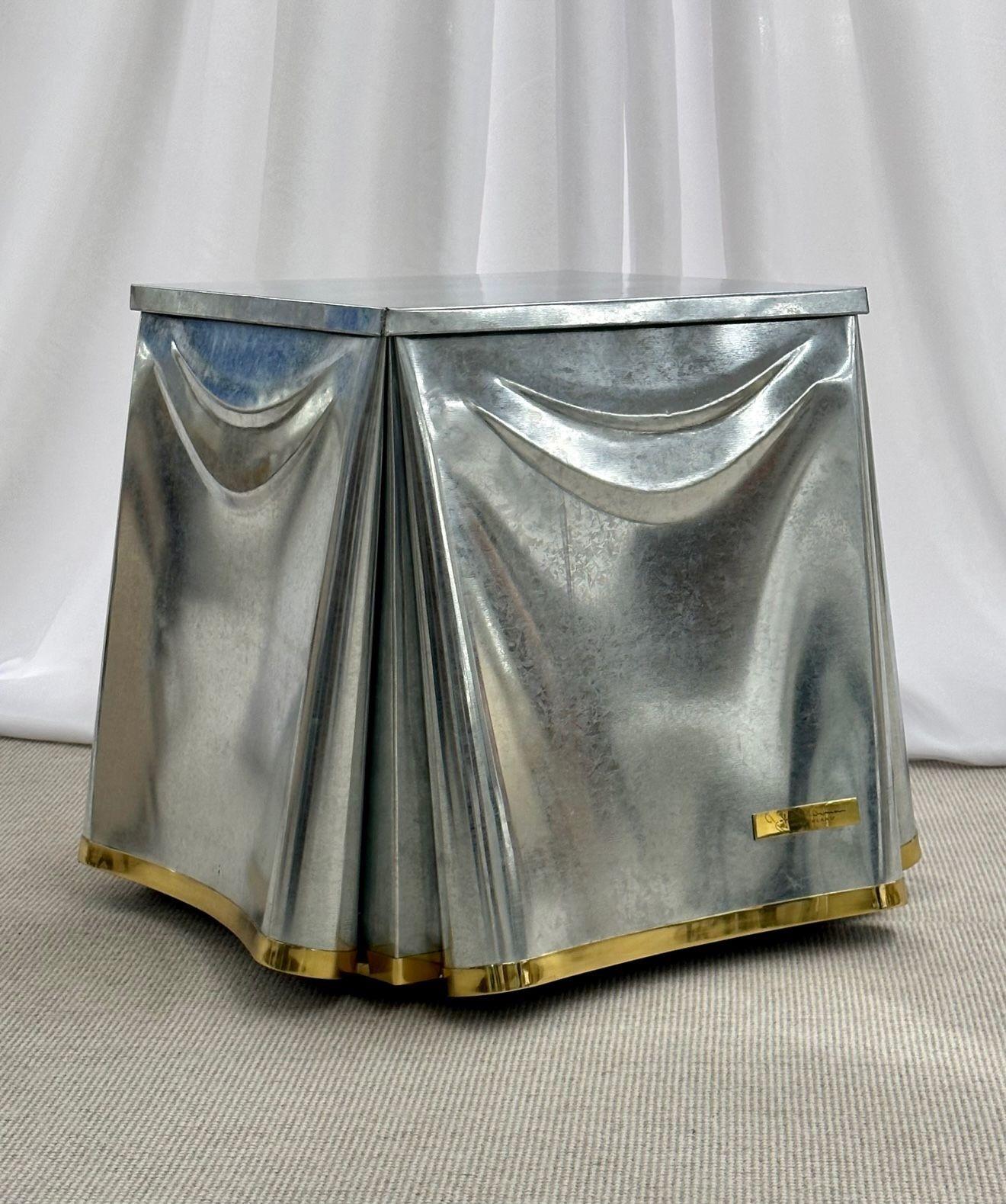 Brass John Dickinson, Sutherland, Modern Drape End Table, Galvanized Steel, 2000s For Sale