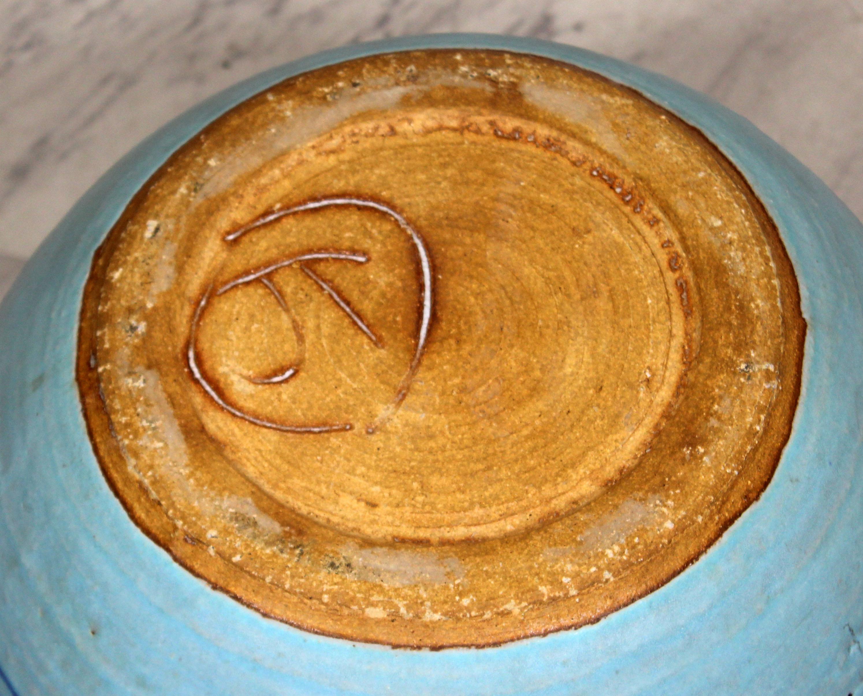 American Mid-Century Modern Signed J.T. Abernathy Blue Glazed Ceramic Pot, 1960s