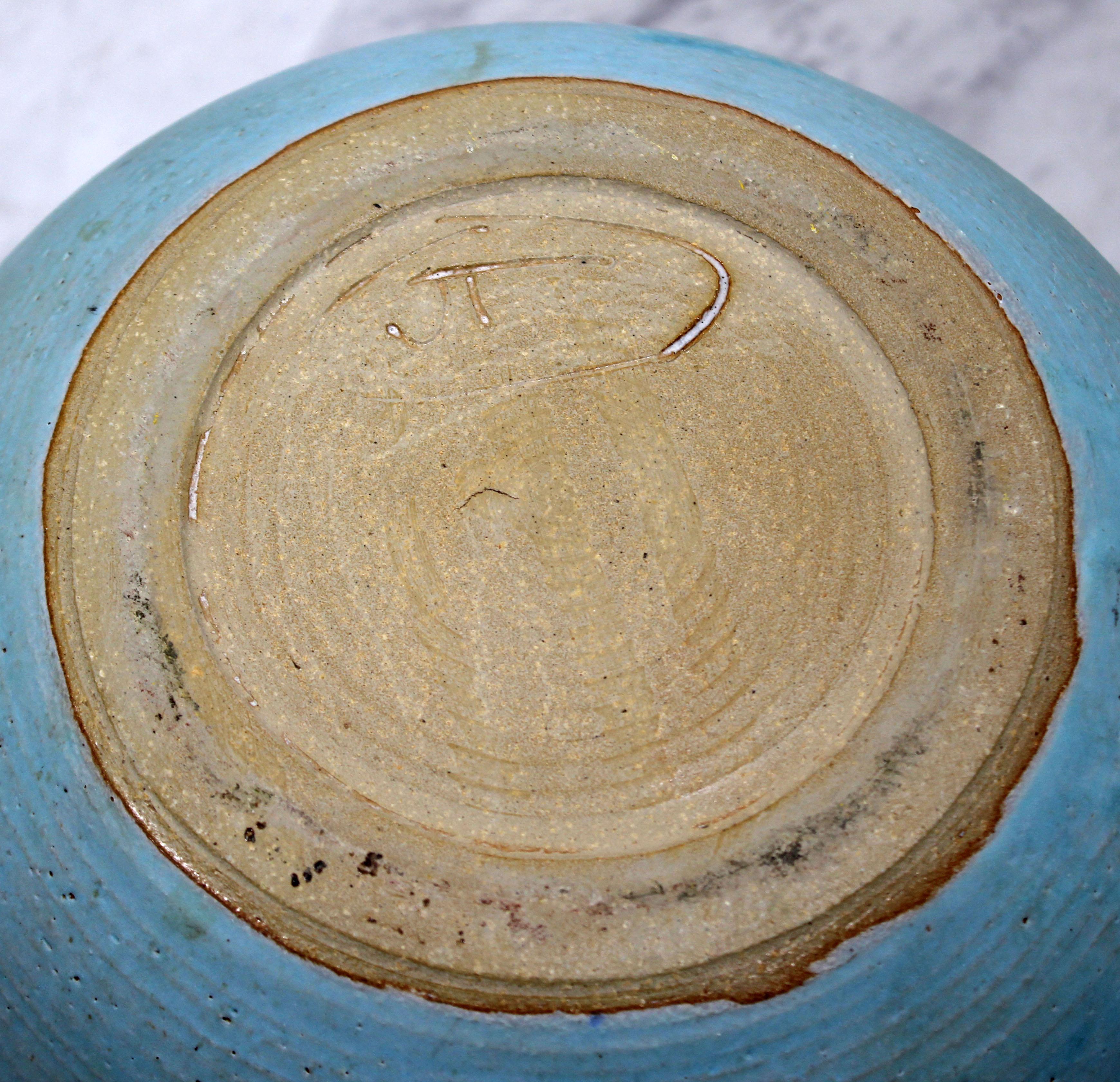 Mid-Century Modern Signed J.T. Abernathy Blue Glazed Ceramic Pot, 1960s In Good Condition In Keego Harbor, MI