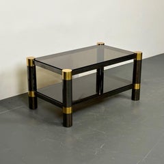 Karl Springer Mid-Century Modern Rectangular Coffee Table, Gunmetal, Brass 1970s