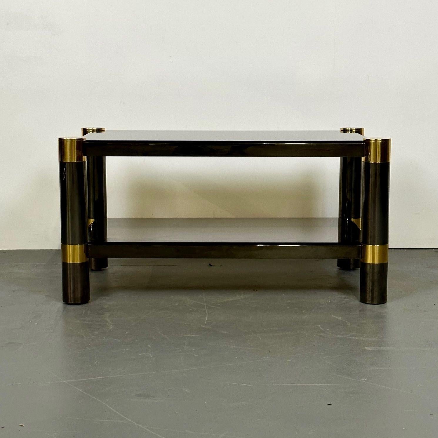 20th Century Karl Springer Mid-Century Modern Rectangular Coffee Table, Gunmetal, Brass 1970s For Sale
