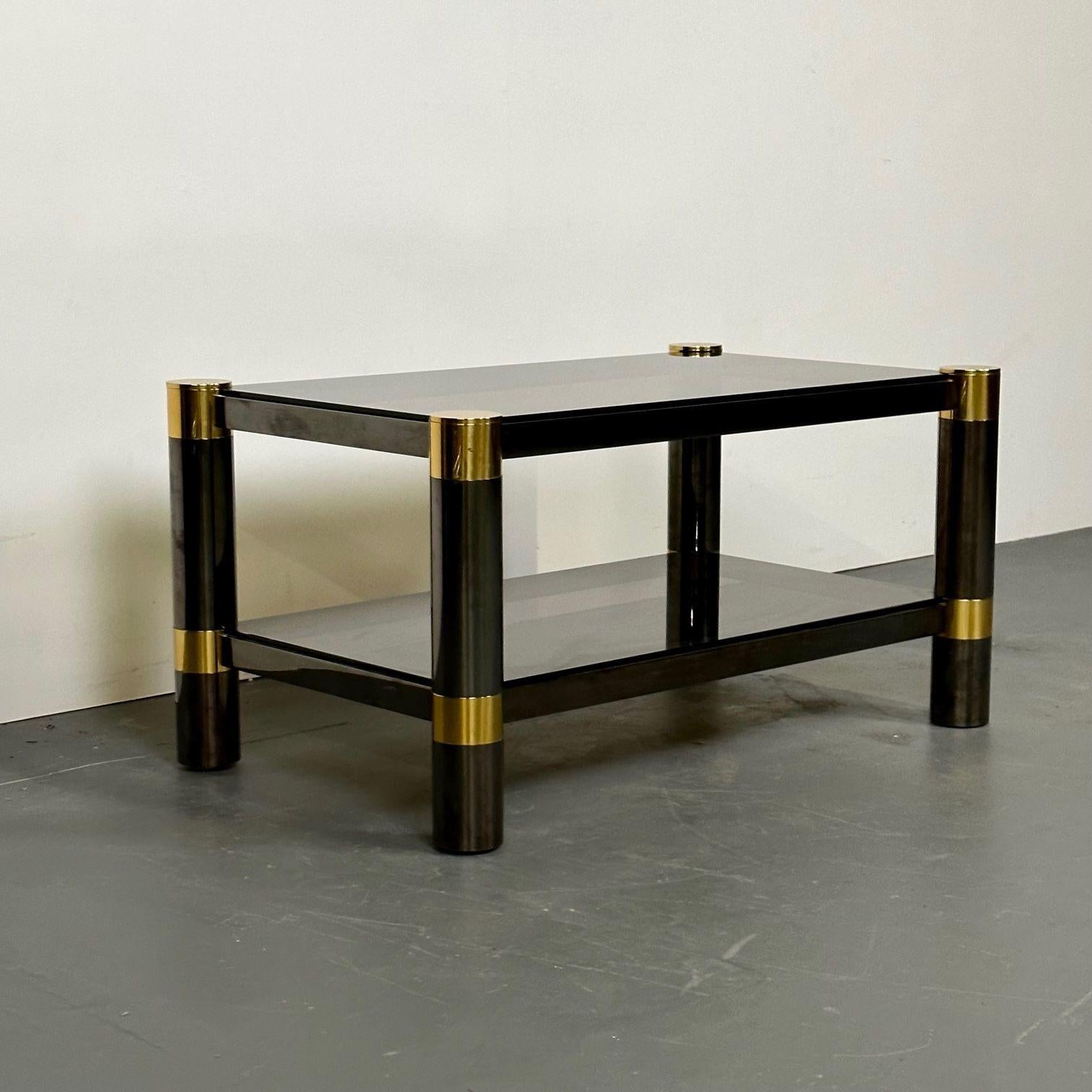 Metal Karl Springer Mid-Century Modern Rectangular Coffee Table, Gunmetal, Brass 1970s For Sale