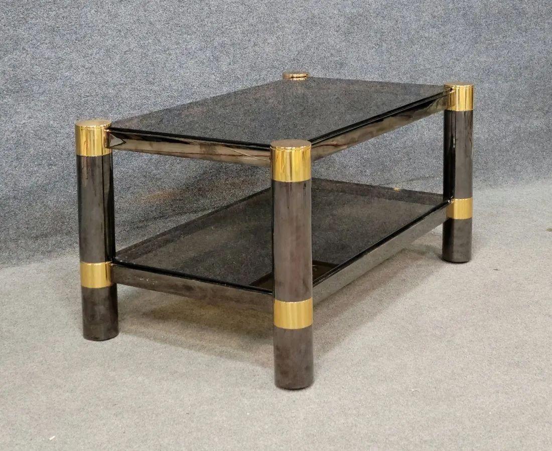Karl Springer Mid-Century Modern Rectangular Coffee Table, Gunmetal, Brass 1970s For Sale 1