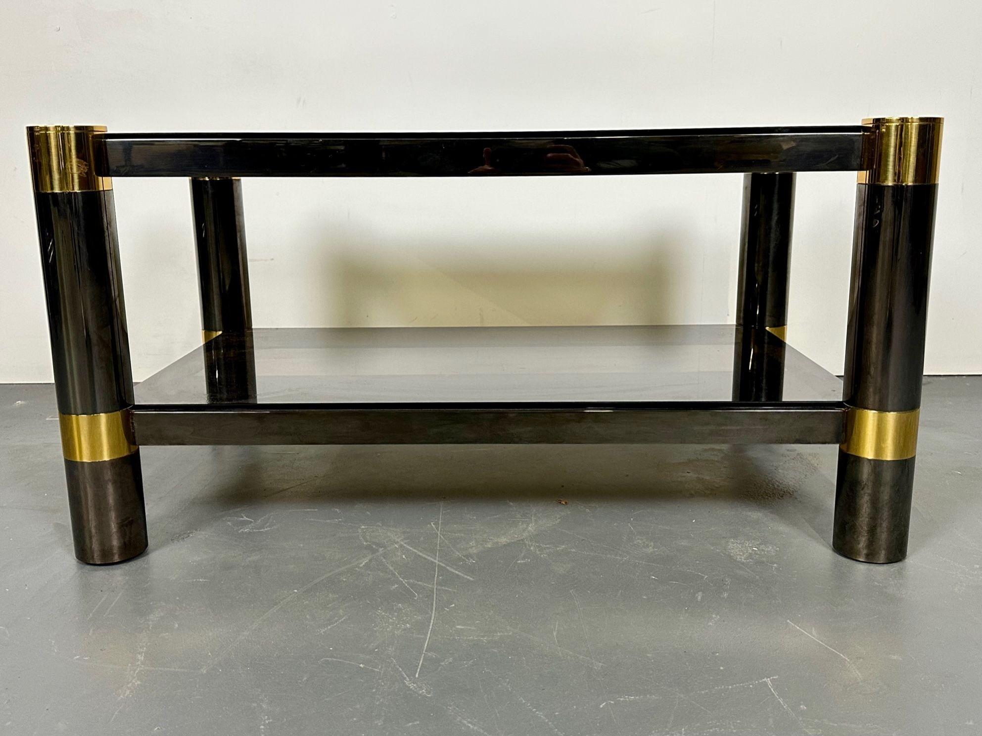 Karl Springer Mid-Century Modern Rectangular Coffee Table, Gunmetal, Brass 1970s For Sale 2