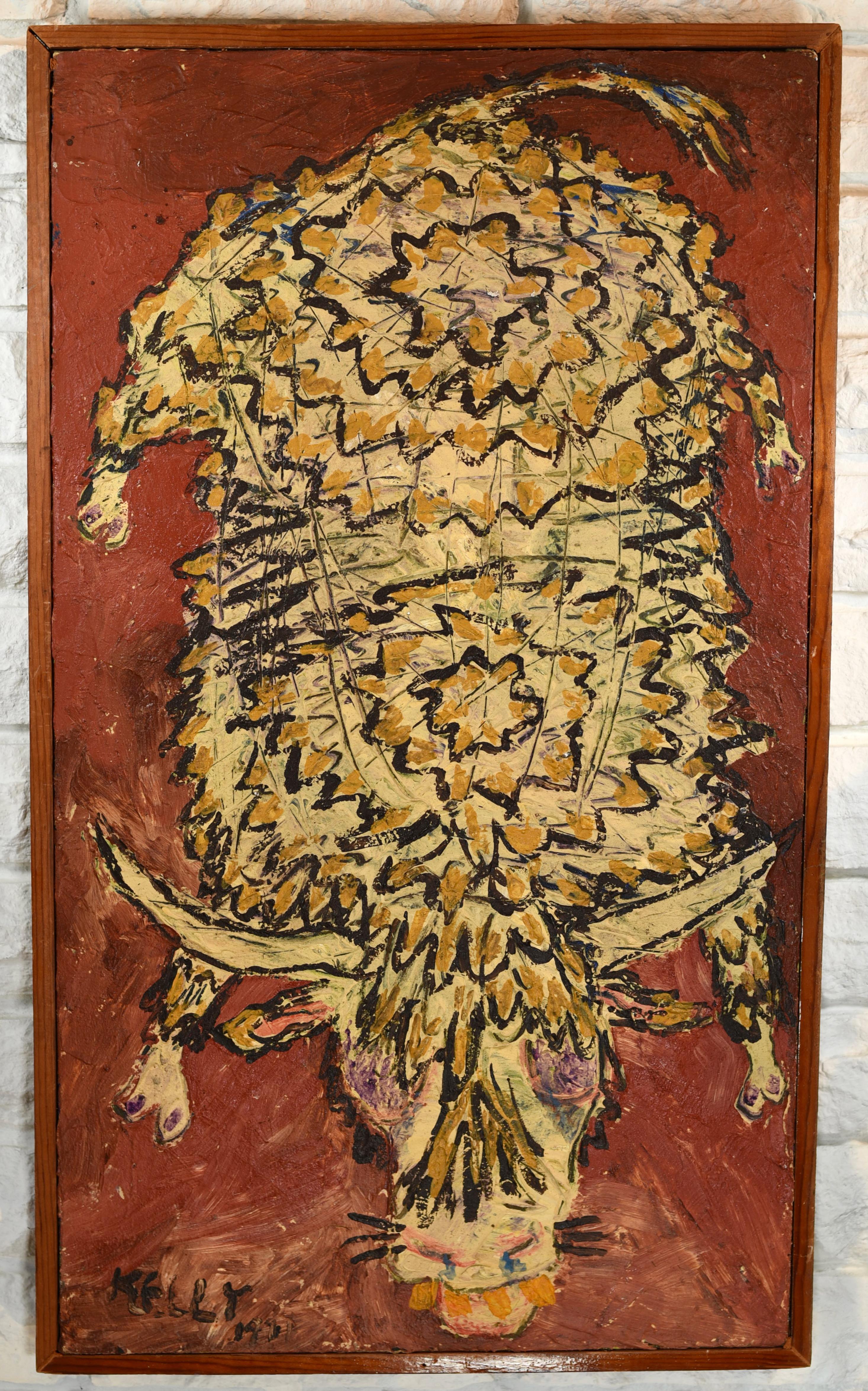 Pintura al óleo Kelly de mediados del siglo moderno firmada 