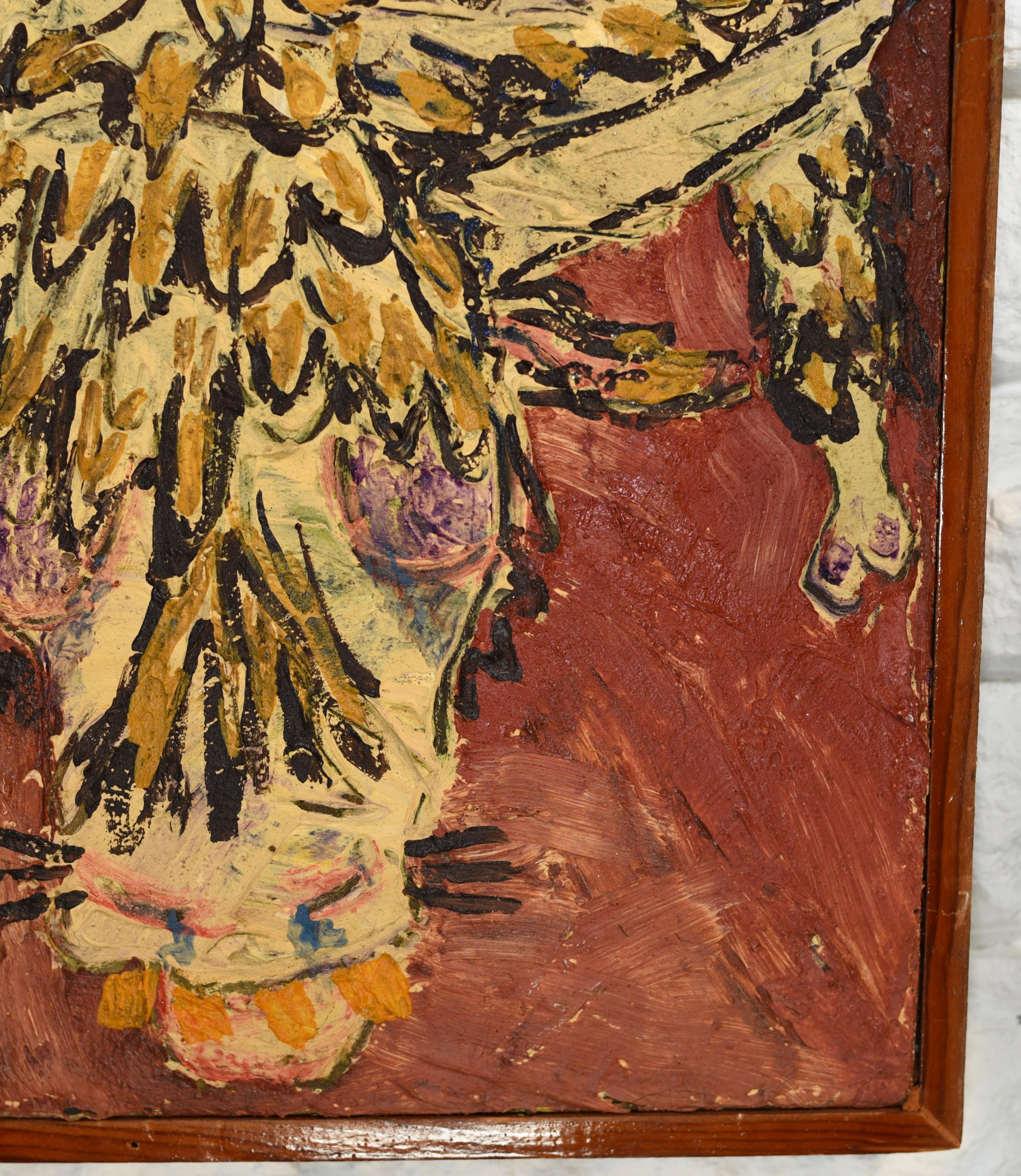 Pintura al óleo Kelly de mediados del siglo moderno firmada 
