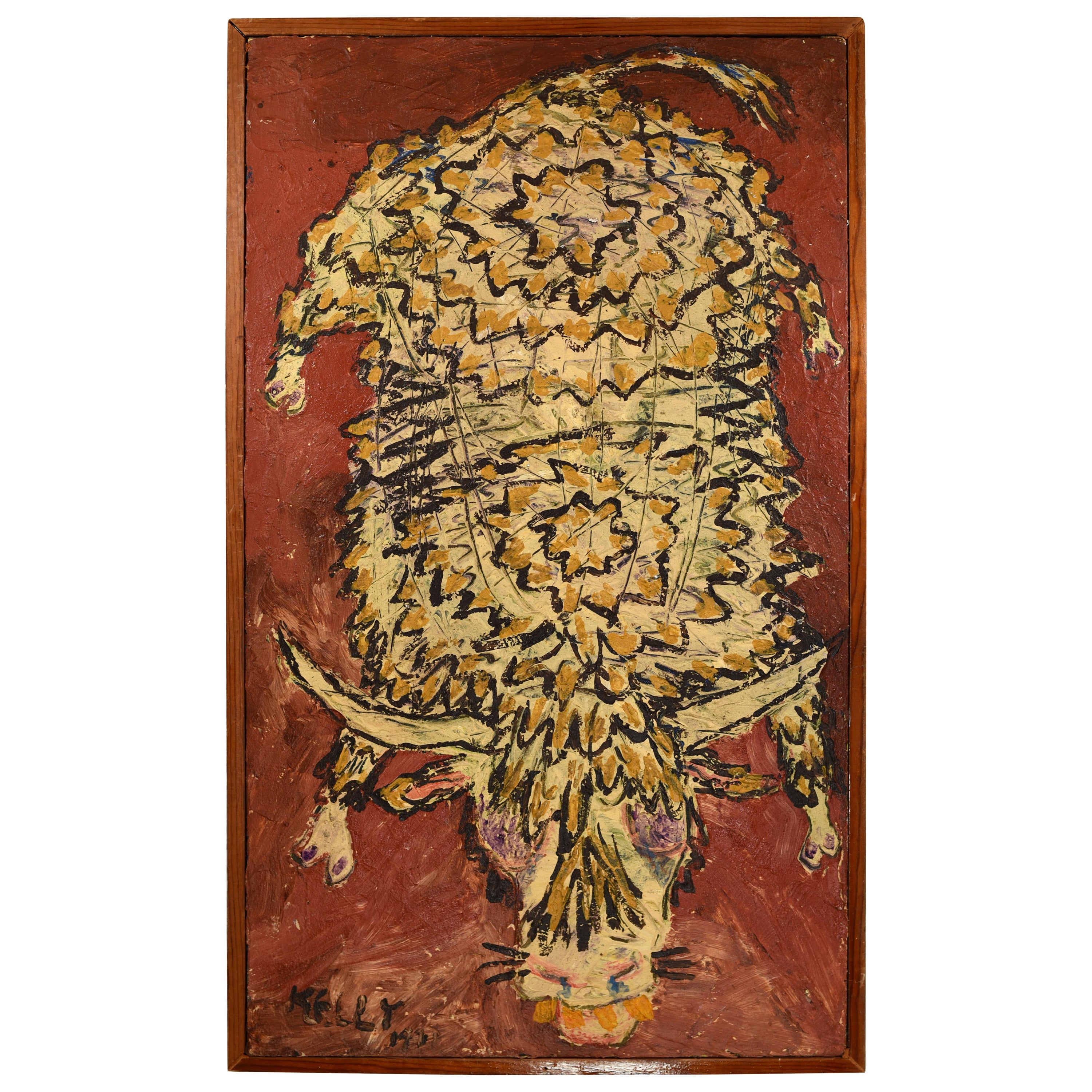 Pintura al óleo Kelly de mediados del siglo moderno firmada "Yak de pie sobre la lengua" en venta