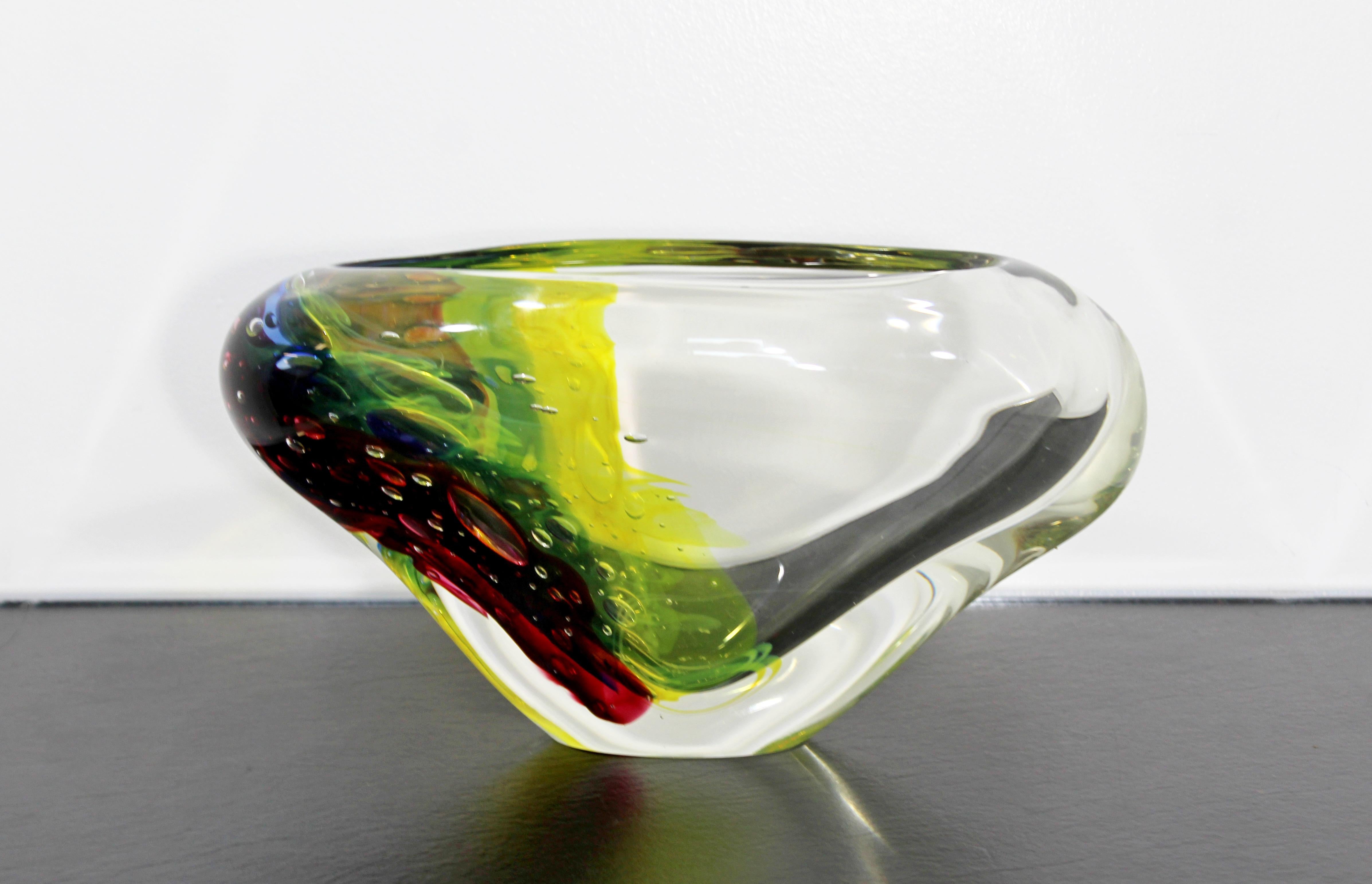 Late 20th Century Mid-Century Modern Signed L. Onesto Murano Glass Art Bowl Table Sculpture, Italy