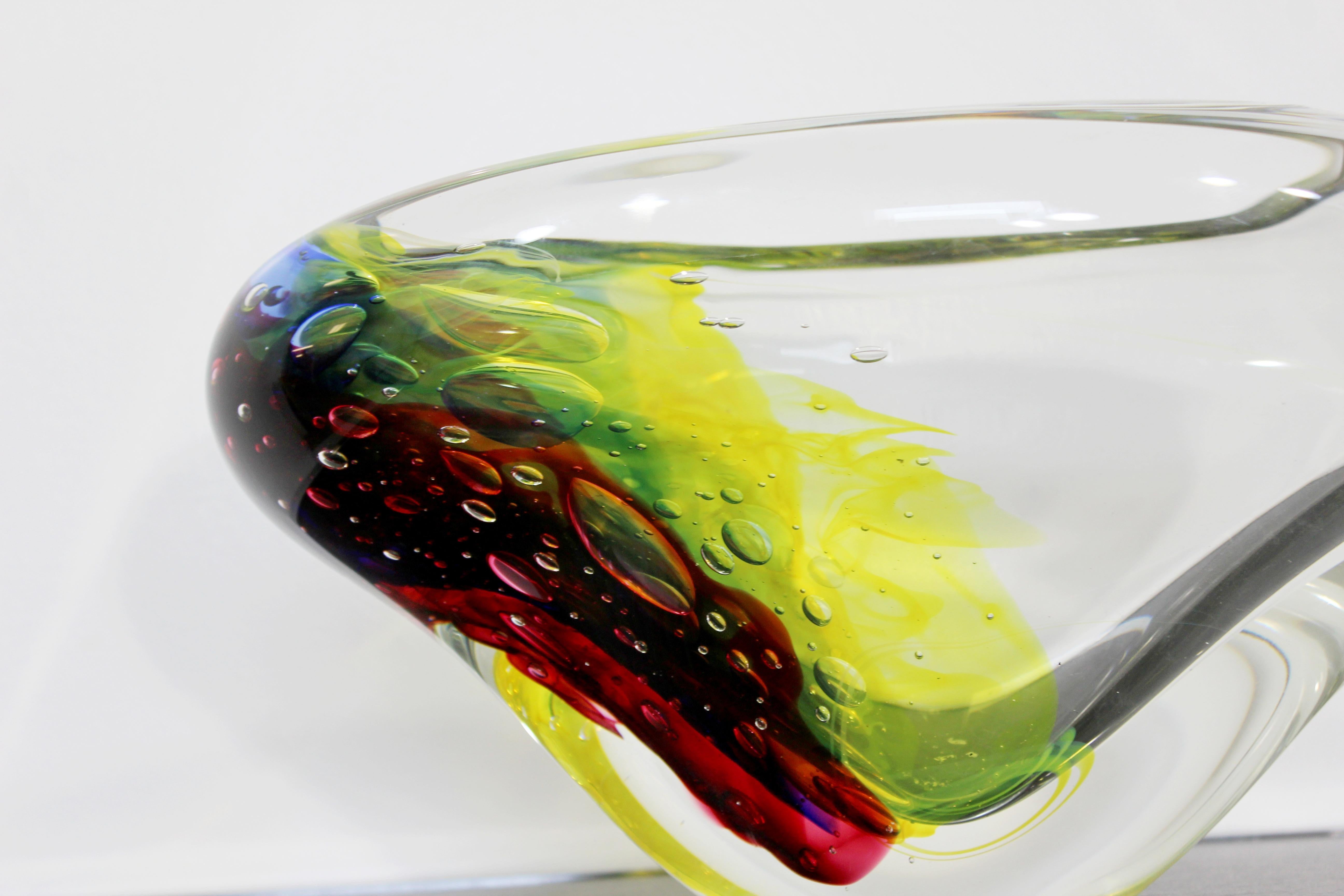 Mid-Century Modern Signed L. Onesto Murano Glass Art Bowl Table Sculpture, Italy 1