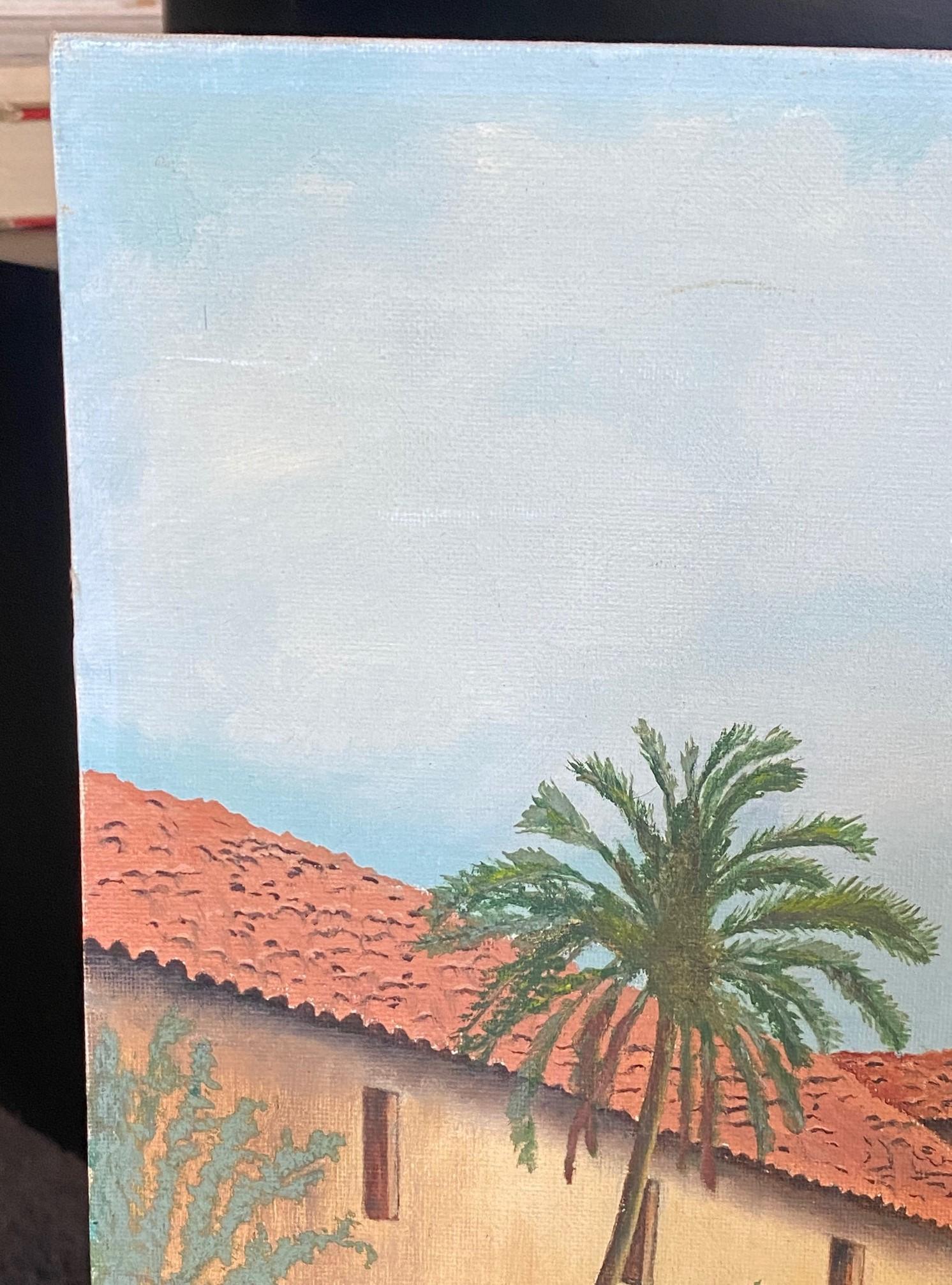 Quadro paesaggistico di metà secolo firmato della Missione di Santa Barbara in California in vendita 3
