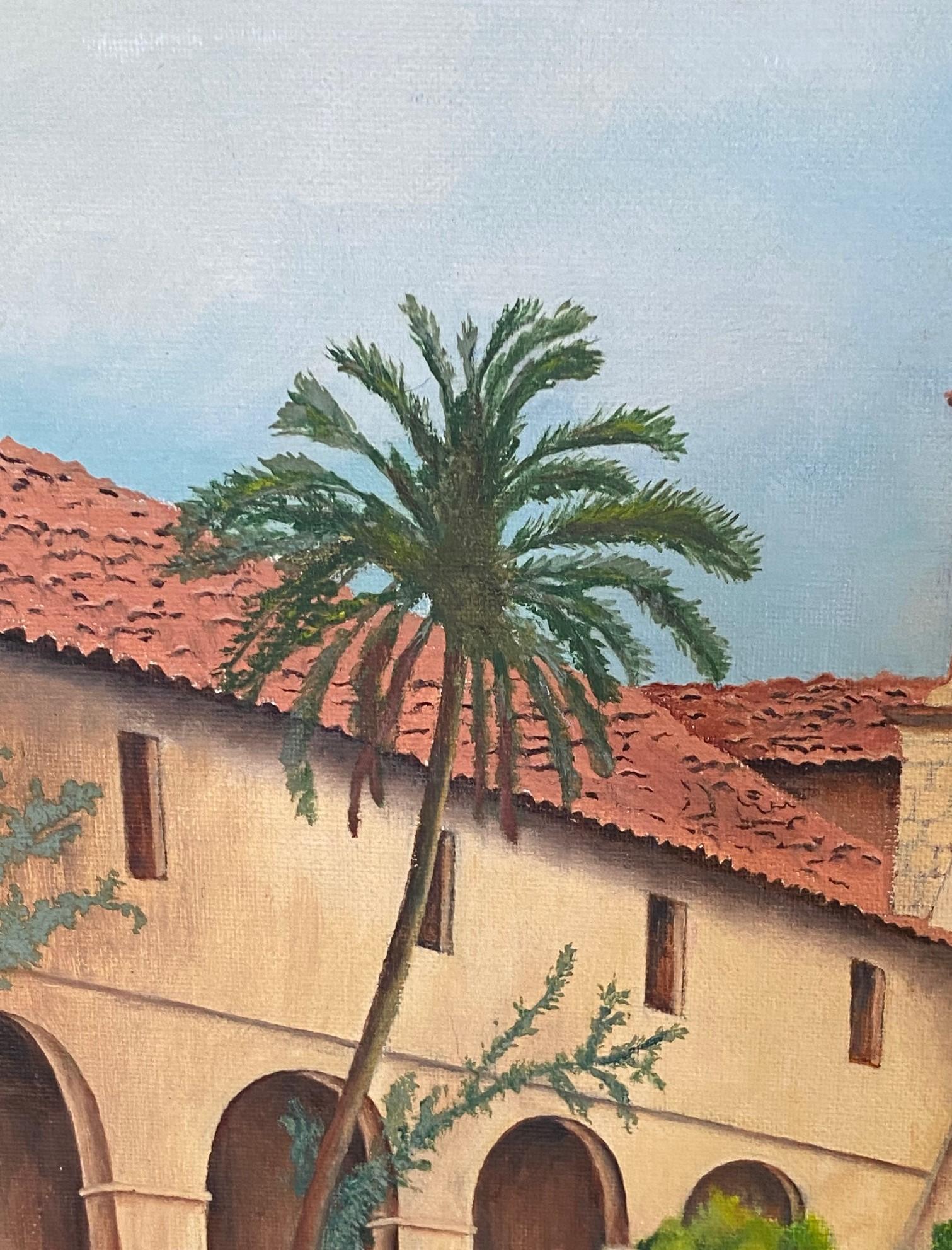 Quadro paesaggistico di metà secolo firmato della Missione di Santa Barbara in California in vendita 4