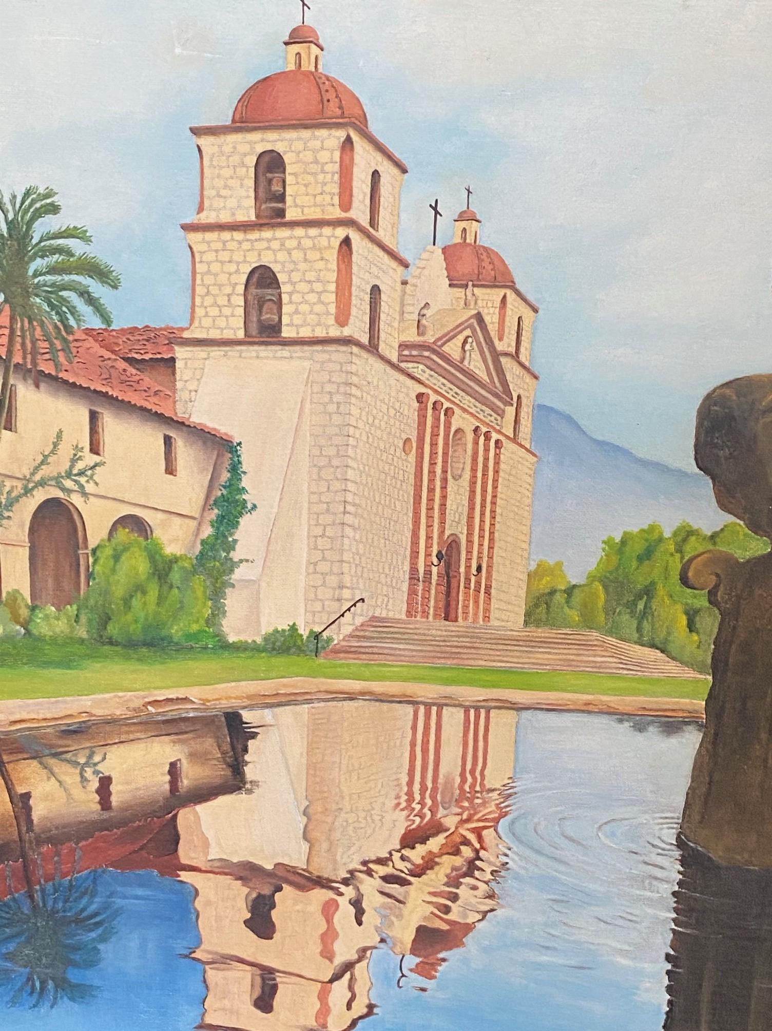 Mid-Century moderno Quadro paesaggistico di metà secolo firmato della Missione di Santa Barbara in California in vendita