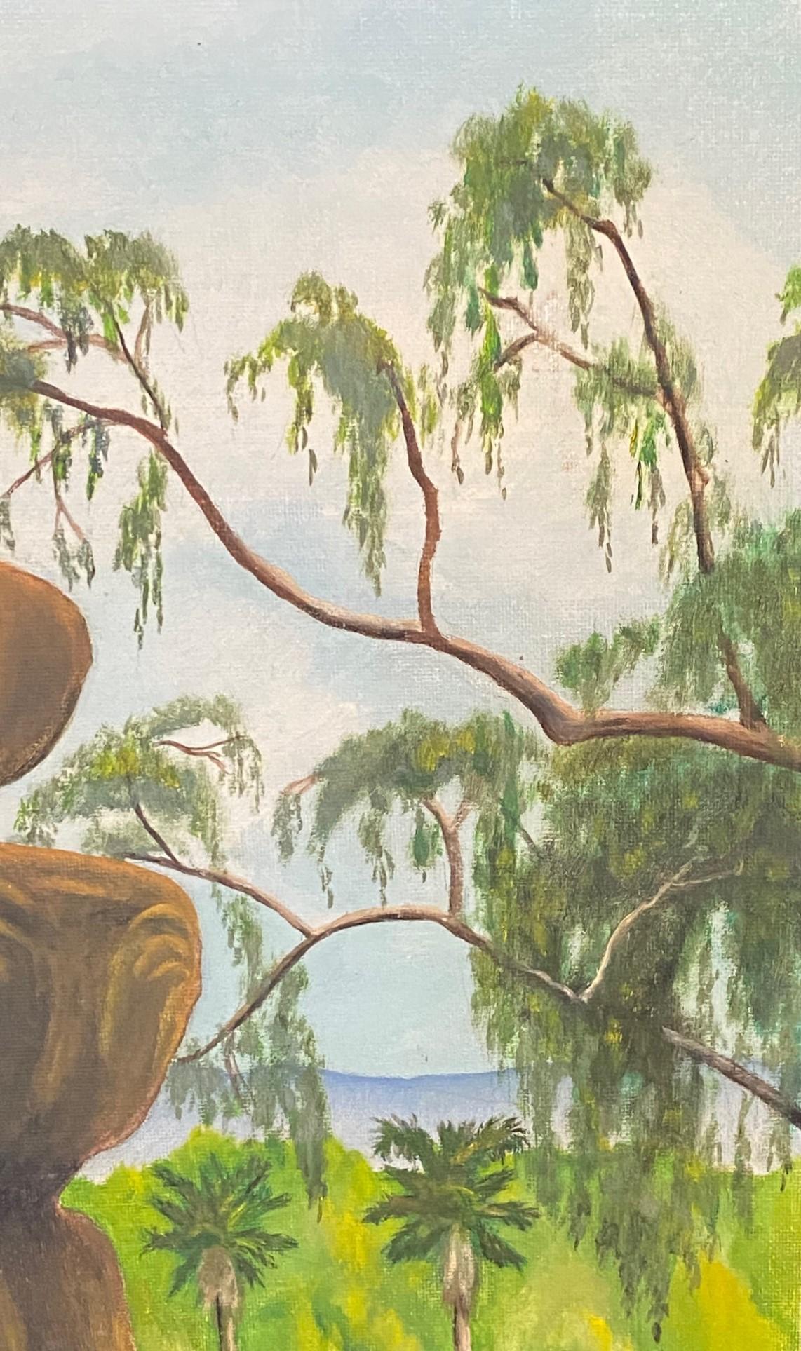 Pittura Quadro paesaggistico di metà secolo firmato della Missione di Santa Barbara in California in vendita