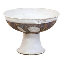 Mid-Century Modern Signed Large Ceramic Footed Bowl Vase