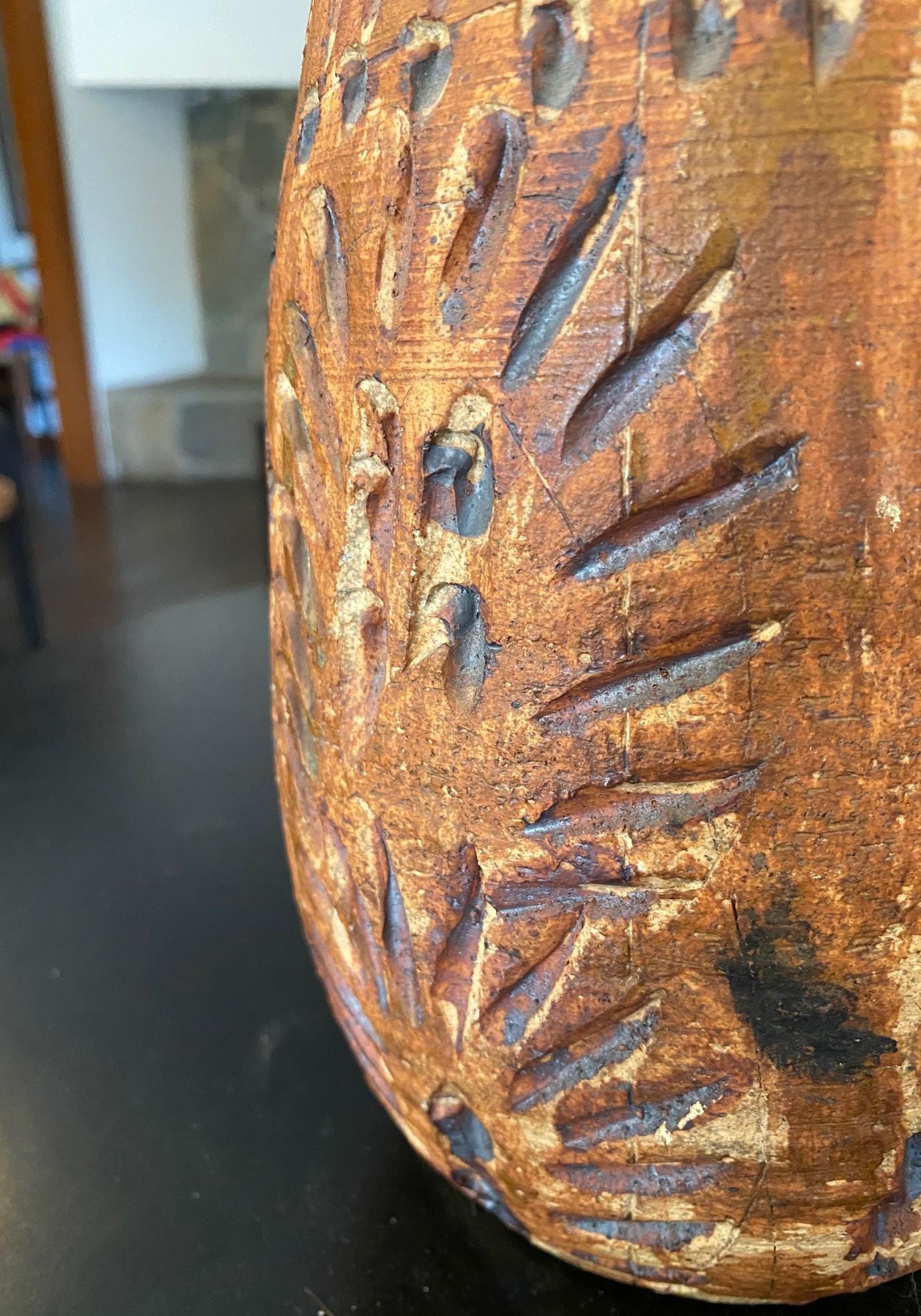 Mid Century Modern Signed Large Heavy Stoneware California Studio Pottery Vase For Sale 3