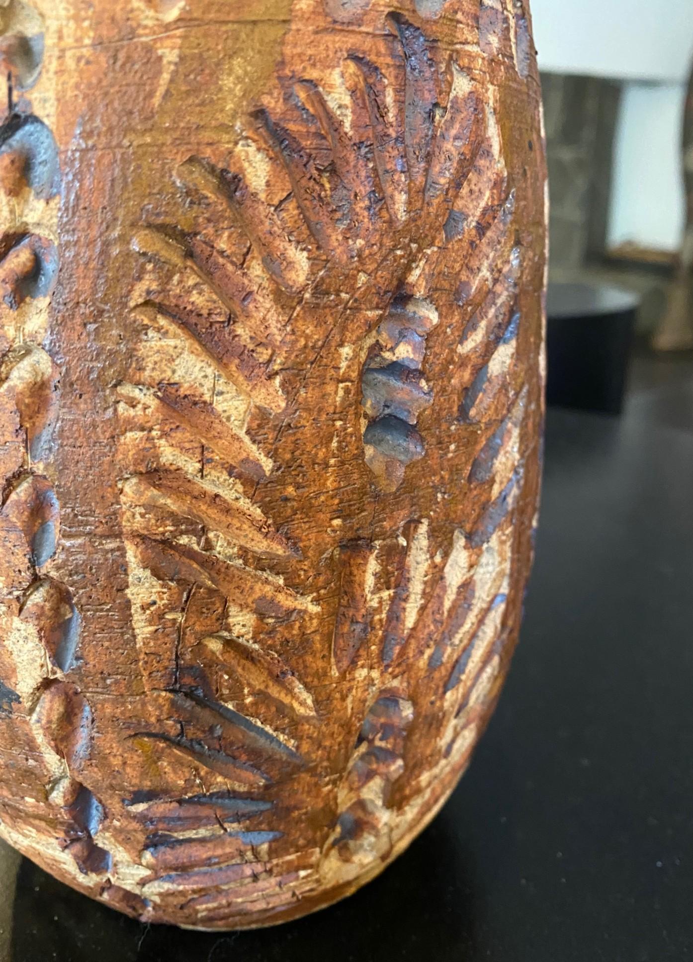 Mid Century Modern Signed Large Heavy Stoneware California Studio Pottery Vase For Sale 4